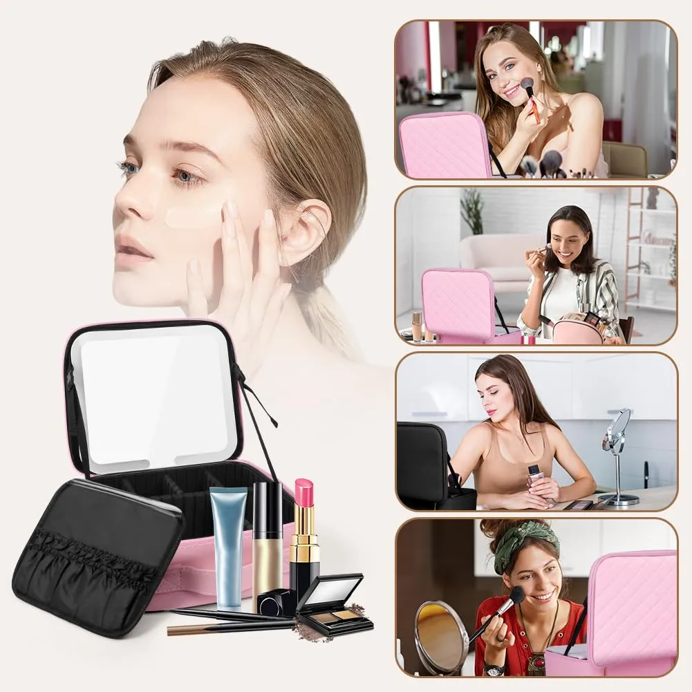 OSDUE Beauty Case da Viaggio Donna, con Specchio LED, Divisore, 23x26cm - immagine 7