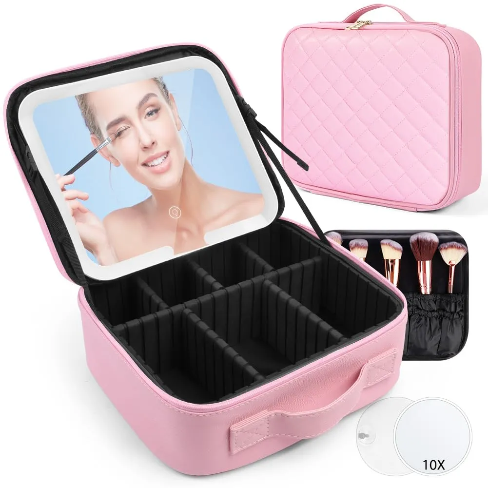 OSDUE Beauty Case da Viaggio Donna, con Specchio LED, Divisore, 23x26cm - immagine 8
