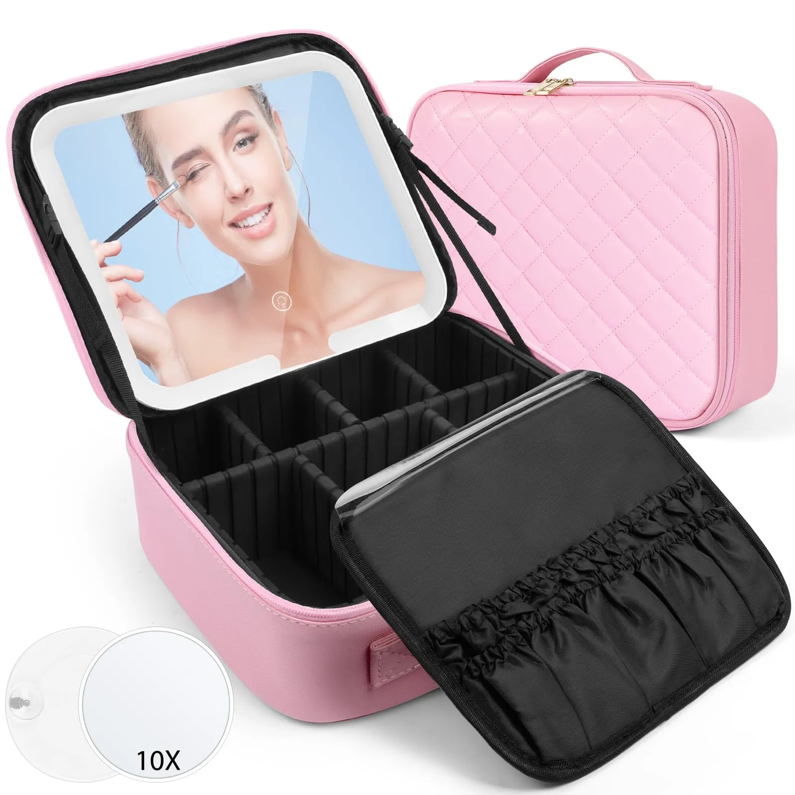 OSDUE Beauty Case da Viaggio Donna, con Specchio LED, Divisore, 23x26cm - immagine 9