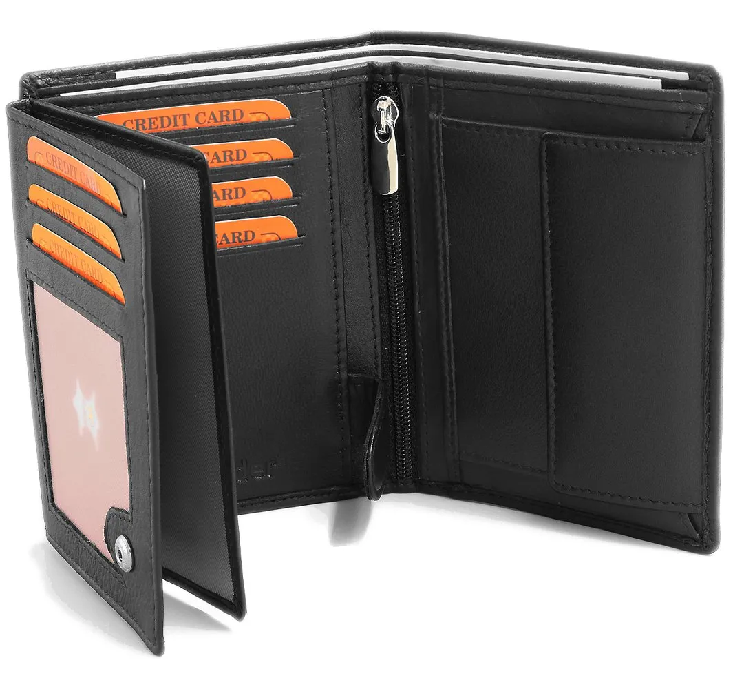 Fa.Volmer Portafoglio nero in vera pelle in formato verticale - PROTEZIONE RFID - del modello Ph3“ - immagine 1