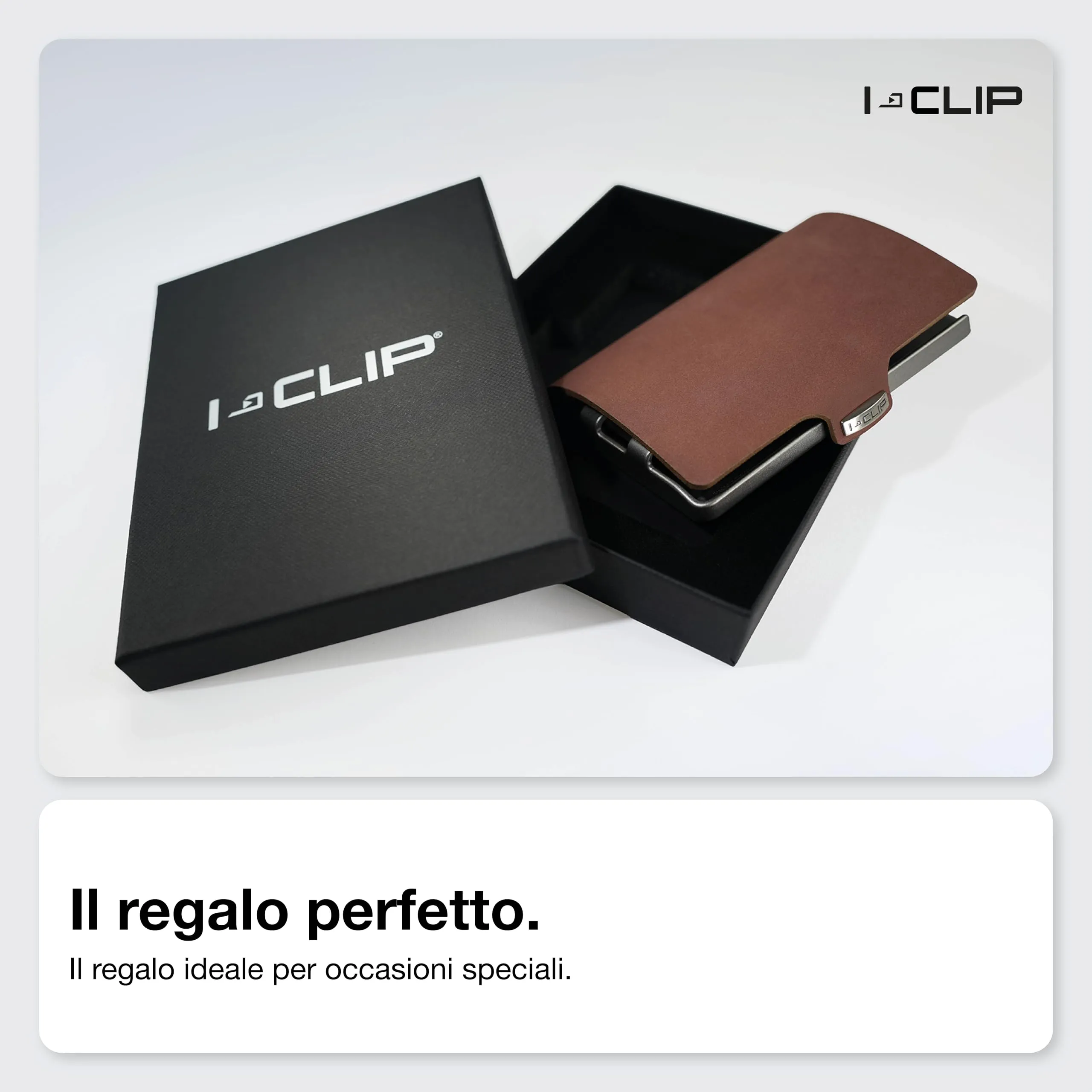I-CLIP Original Portafoglio Uomo Slim Banconote, Mini Wallet fino a 12 Carte, Ultraleggero con soli 22g, Pelle Liscia Rovere, Telaio Argento - immagine 6