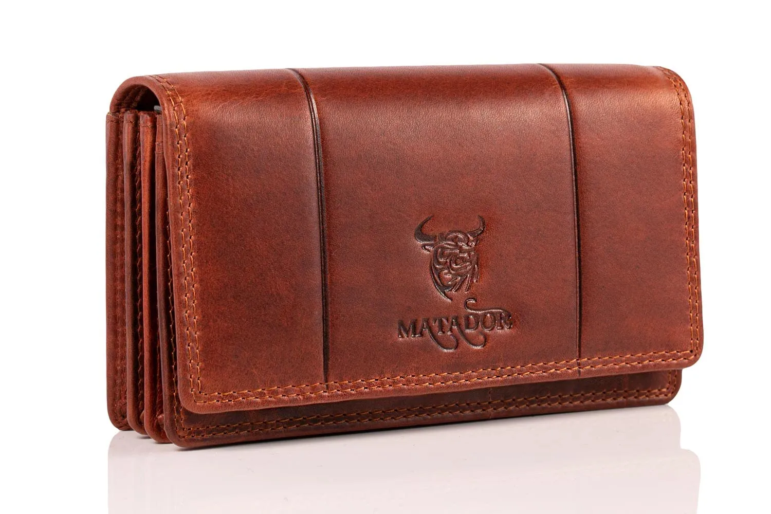 Matador Portafoglio Donna Grande in Vera Pelle RFID, Marrone Vintage - immagine 1