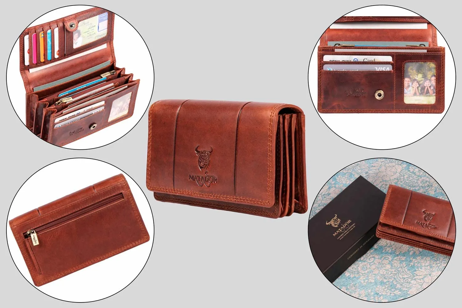 Matador Portafoglio Donna Grande in Vera Pelle RFID, Marrone Vintage - immagine 7