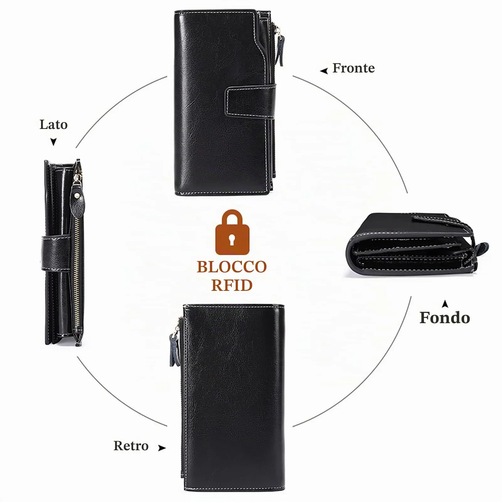 SENDEFN Portafoglio Donna Grande Capacità Pelle RFID Portamonete Donna,con 20 Titolari di Carta Cerniera Portafoglio - immagine 7