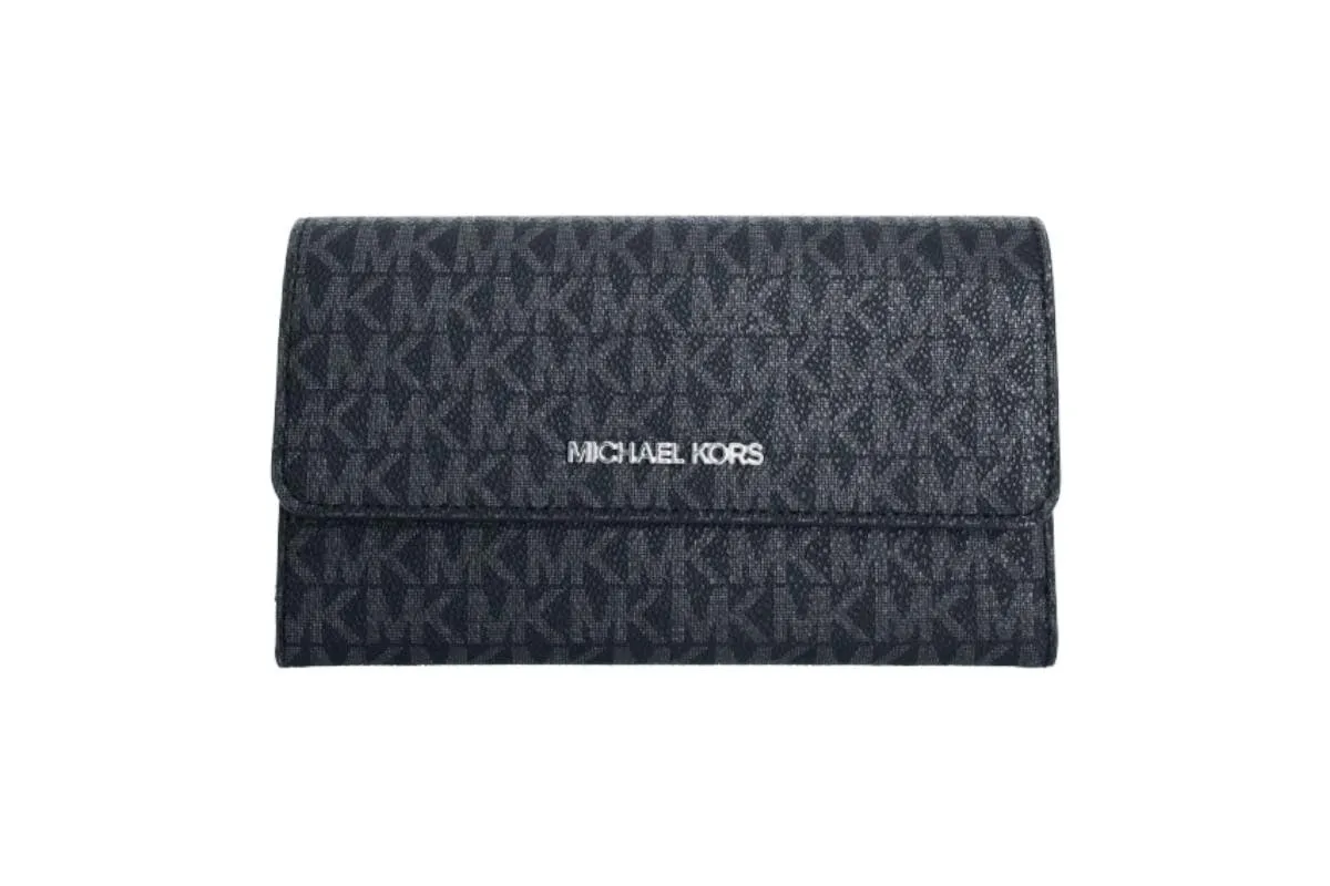 Michael Kors Jet Set - Portafoglio grande da viaggio, pieghevole in tre parti, da donna, PVC nero 2018. (nero) - 35F8STVF3B-001 - immagine 1
