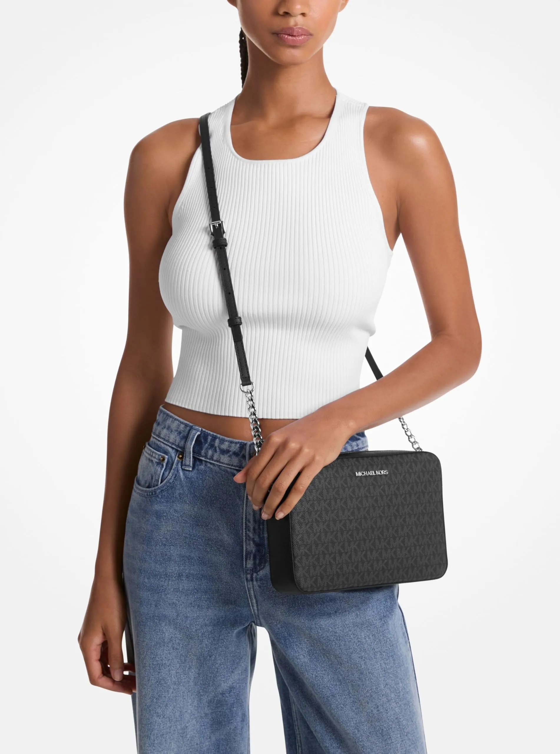 Michael Kors, Jet Set, Borsa a tracolla, da donna, motivo con logo - immagine 3