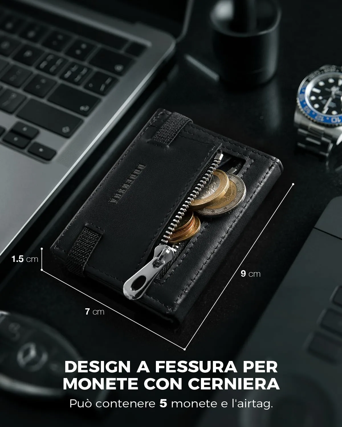 DODENSHA, Portafoglio sottile, in vera pelle, minimalista, da uomo, con blocco RFID, tripla piegatura, 10 scomparti per carte e 2 per banconote, finestra documento, portamonete, con confezione regalo, - immagine 3