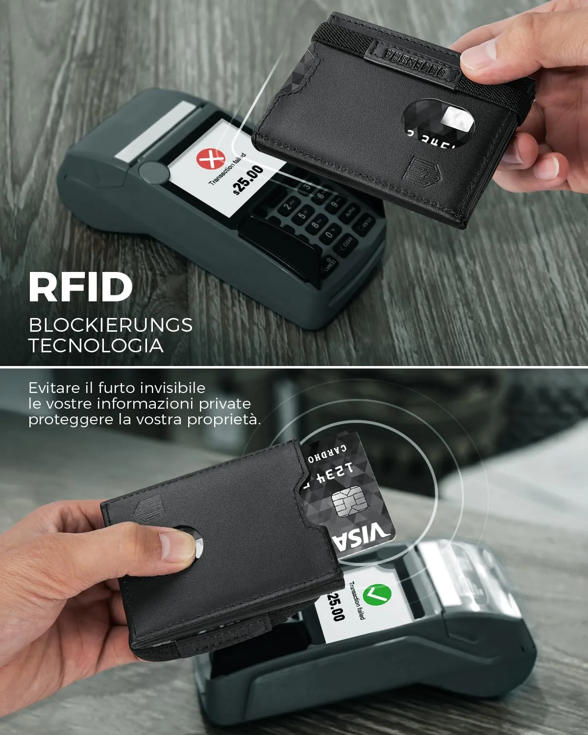DODENSHA, Portafoglio sottile, in vera pelle, minimalista, da uomo, con blocco RFID, tripla piegatura, 10 scomparti per carte e 2 per banconote, finestra documento, portamonete, con confezione regalo, - immagine 5
