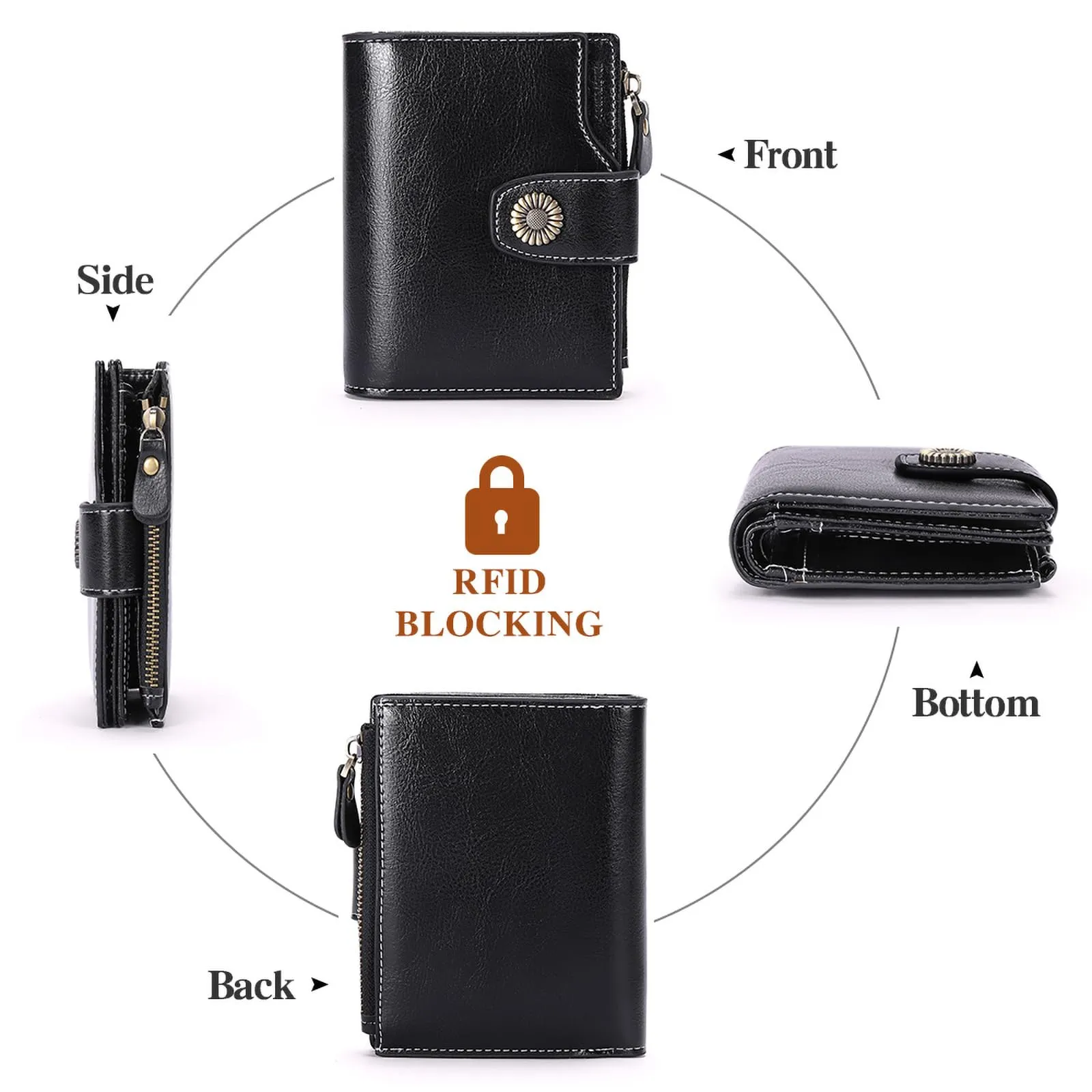 SENDEFN Portafoglio Donna Pelle con Bloccaggio RFID Piccolo Portamonete Donna, 10 Scomparti per Carte con 2 Finestra di Identificazione e 1 Tasca con Cerniera - immagine 4