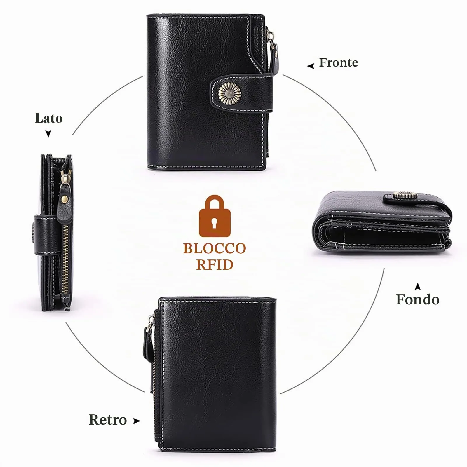 SENDEFN Portafoglio Donna Pelle con Bloccaggio RFID Piccolo Portamonete Donna, 10 Scomparti per Carte con 2 Finestra di Identificazione e 1 Tasca con Cerniera - immagine 7