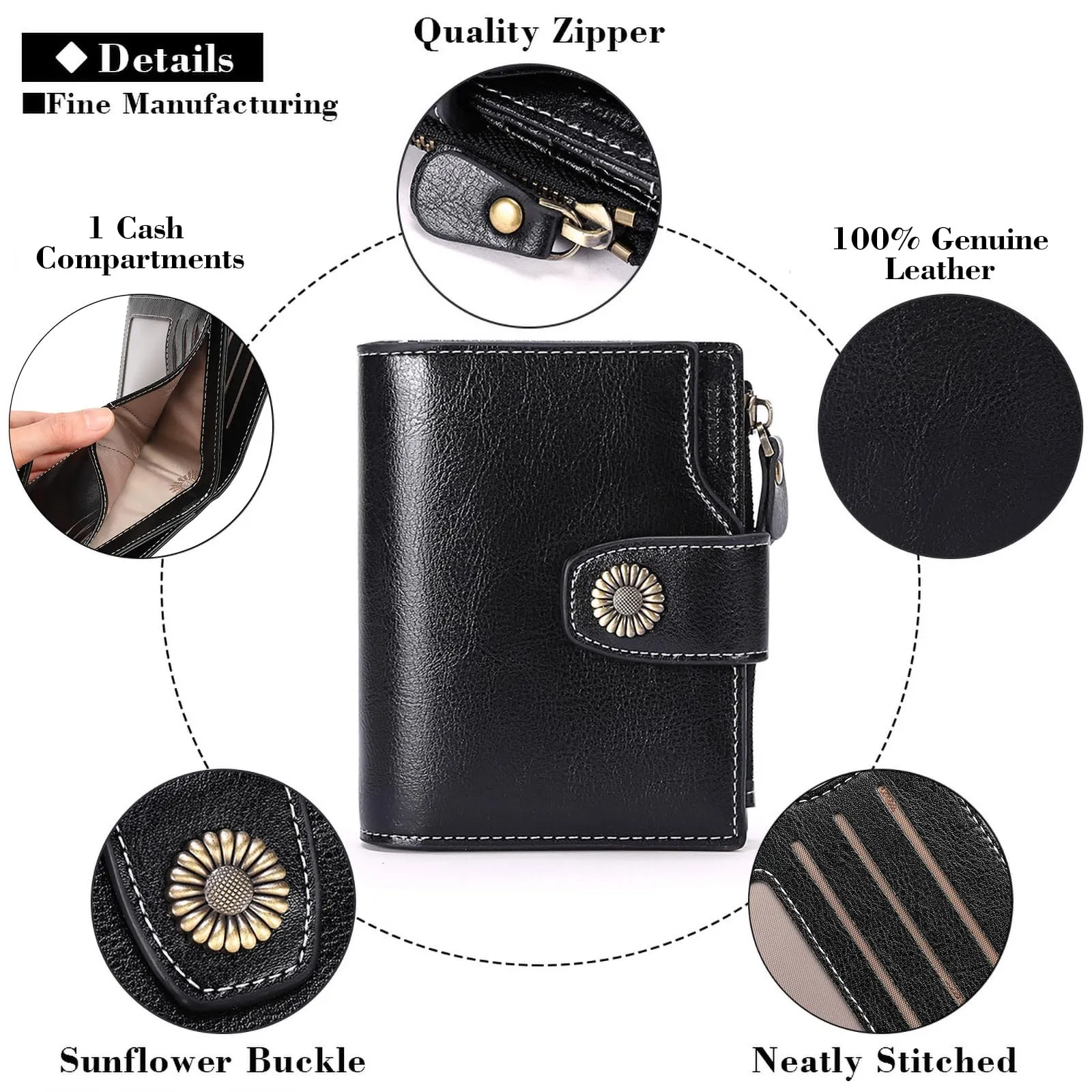 SENDEFN Portafoglio Donna Pelle con Bloccaggio RFID Piccolo Portamonete Donna, 10 Scomparti per Carte con 2 Finestra di Identificazione e 1 Tasca con Cerniera - immagine 8