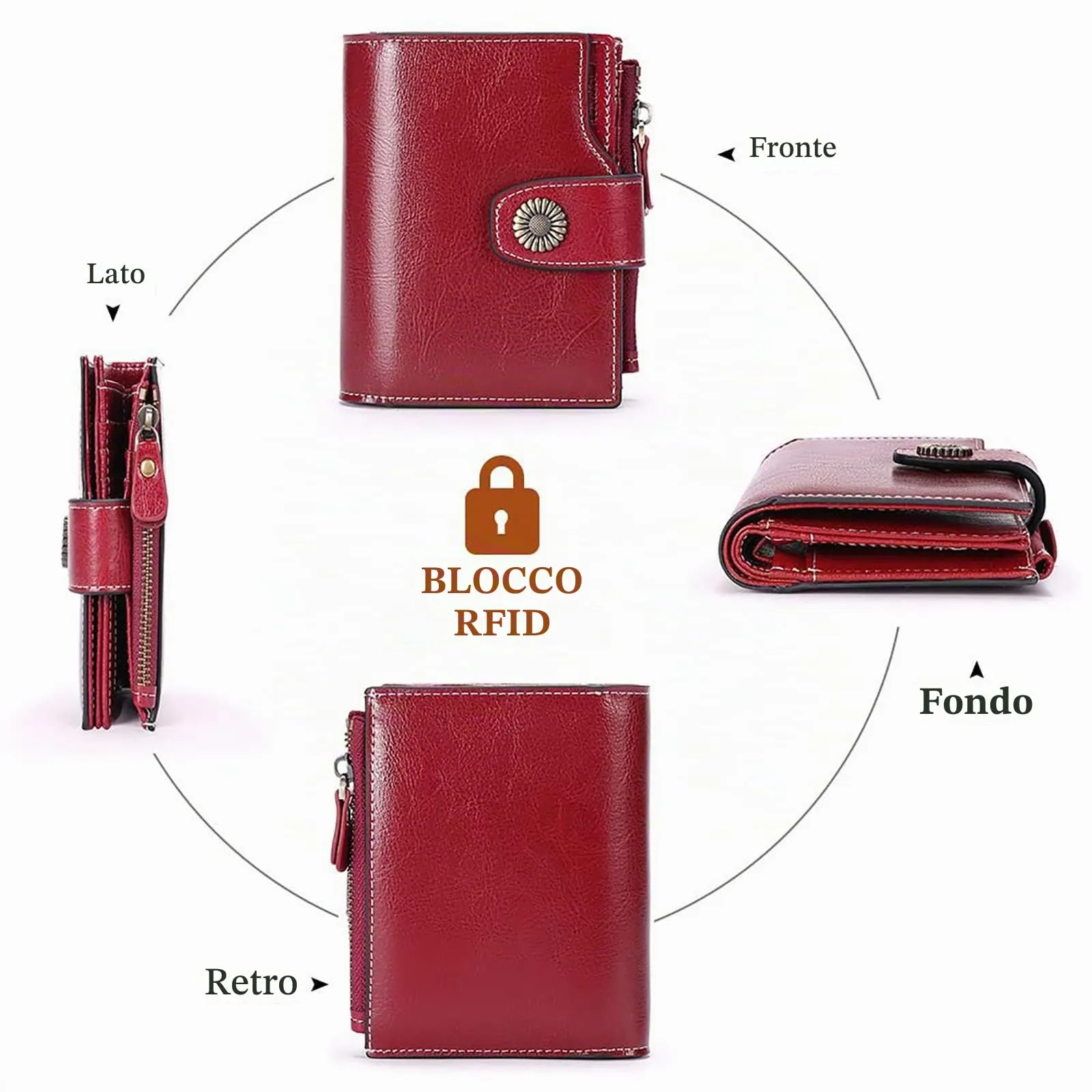 SENDEFN Portafoglio Donna Pelle con Bloccaggio RFID Piccolo Portamonete Donna, 10 Scomparti per Carte con 2 Finestra di Identificazione e 1 Tasca con Cerniera - immagine 7
