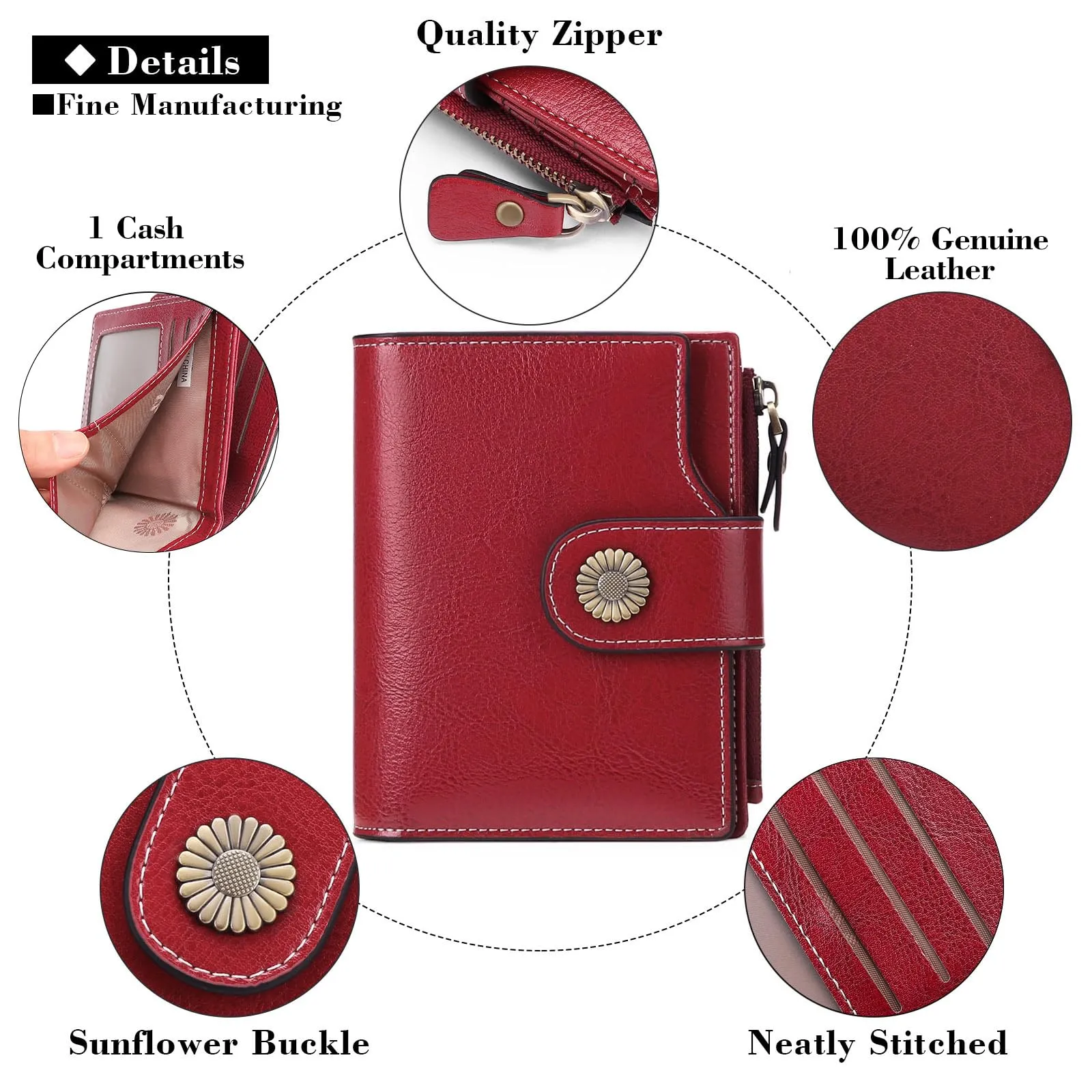 SENDEFN Portafoglio Donna Pelle con Bloccaggio RFID Piccolo Portamonete Donna, 10 Scomparti per Carte con 2 Finestra di Identificazione e 1 Tasca con Cerniera - immagine 8