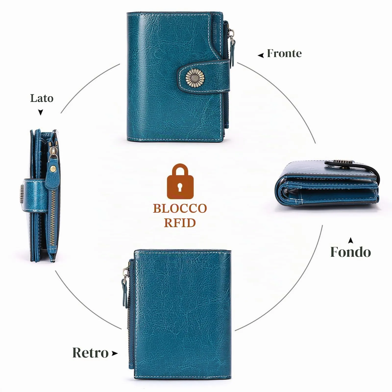 SENDEFN Portafoglio Donna Pelle con Bloccaggio RFID Piccolo Portamonete Donna, 10 Scomparti per Carte con 2 Finestra di Identificazione e 1 Tasca con Cerniera - immagine 3