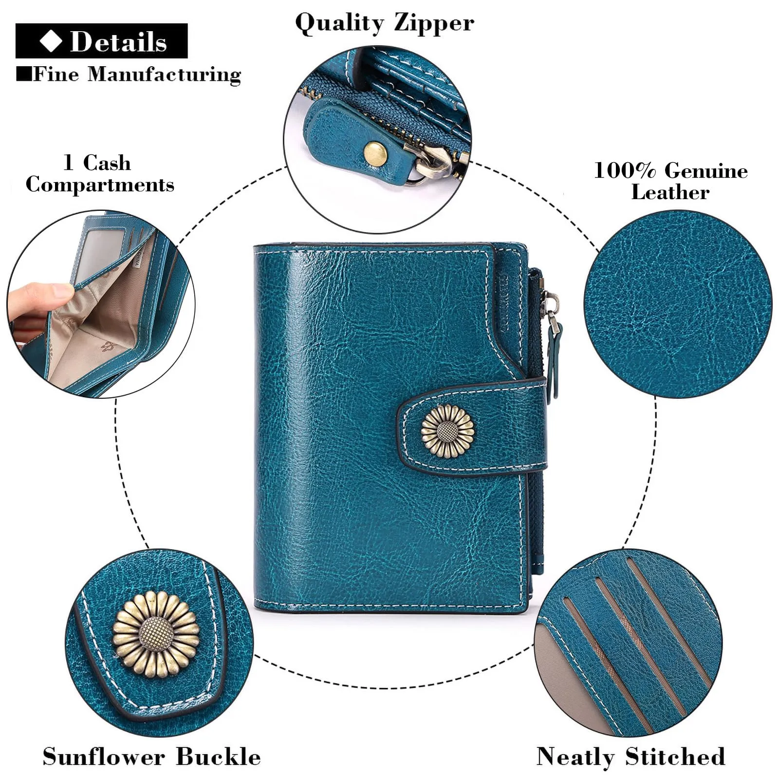 SENDEFN Portafoglio Donna Pelle con Bloccaggio RFID Piccolo Portamonete Donna, 10 Scomparti per Carte con 2 Finestra di Identificazione e 1 Tasca con Cerniera - immagine 7