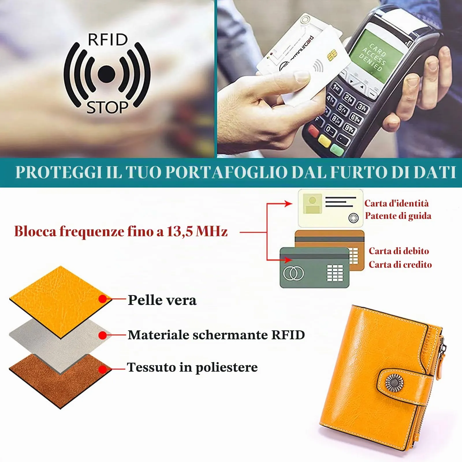 SENDEFN Portafoglio Donna Pelle con Bloccaggio RFID Piccolo Portamonete Donna, 10 Scomparti per Carte con 2 Finestra di Identificazione e 1 Tasca con Cerniera - immagine 5