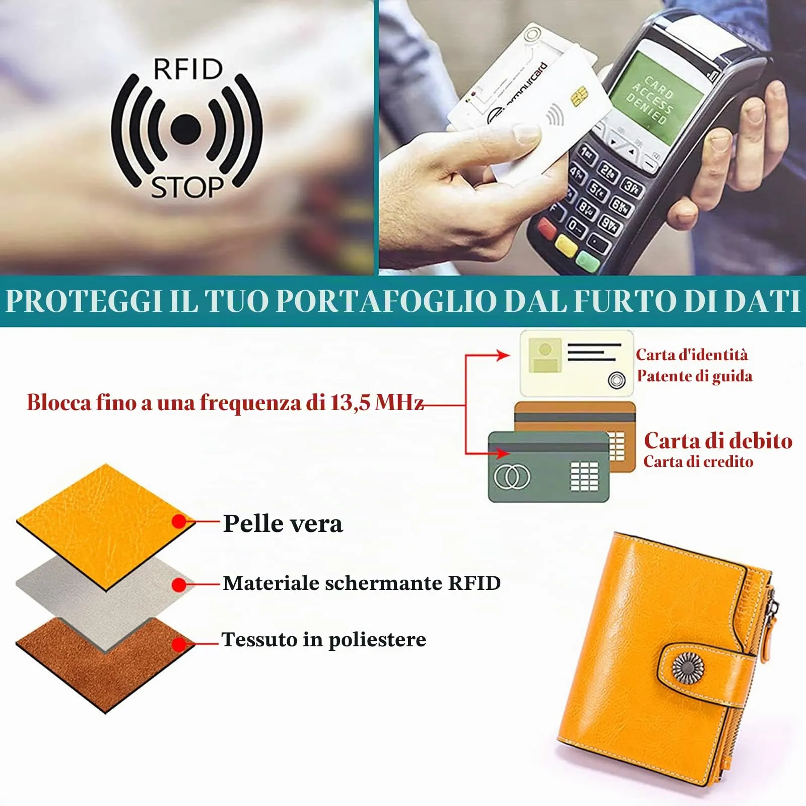 SENDEFN Portafoglio Donna Pelle con Bloccaggio RFID Piccolo Portamonete Donna, 10 Scomparti per Carte con 2 Finestra di Identificazione e 1 Tasca con Cerniera - immagine 8