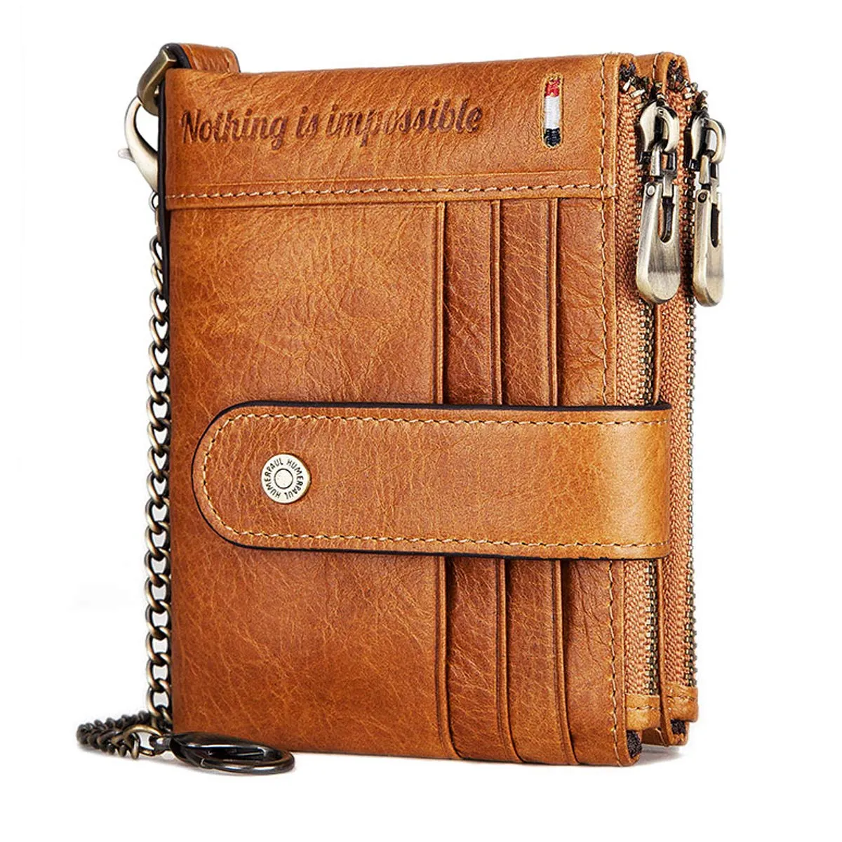 REETEE Portafoglio Uomo Blocco RFID Vera Pelle Piccolo Portafogli con Catena, Cerniera Portafoglio con 19 Porta Carte di Credito e Tasca Portamonete, Portafoglio con Confezione Regalo - immagine 1