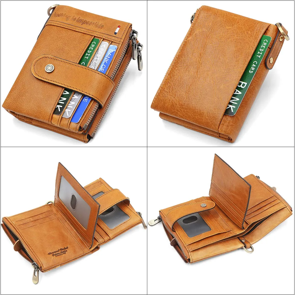 REETEE Portafoglio Uomo Blocco RFID Vera Pelle Piccolo Portafogli con Catena, Cerniera Portafoglio con 19 Porta Carte di Credito e Tasca Portamonete, Portafoglio con Confezione Regalo - immagine 2