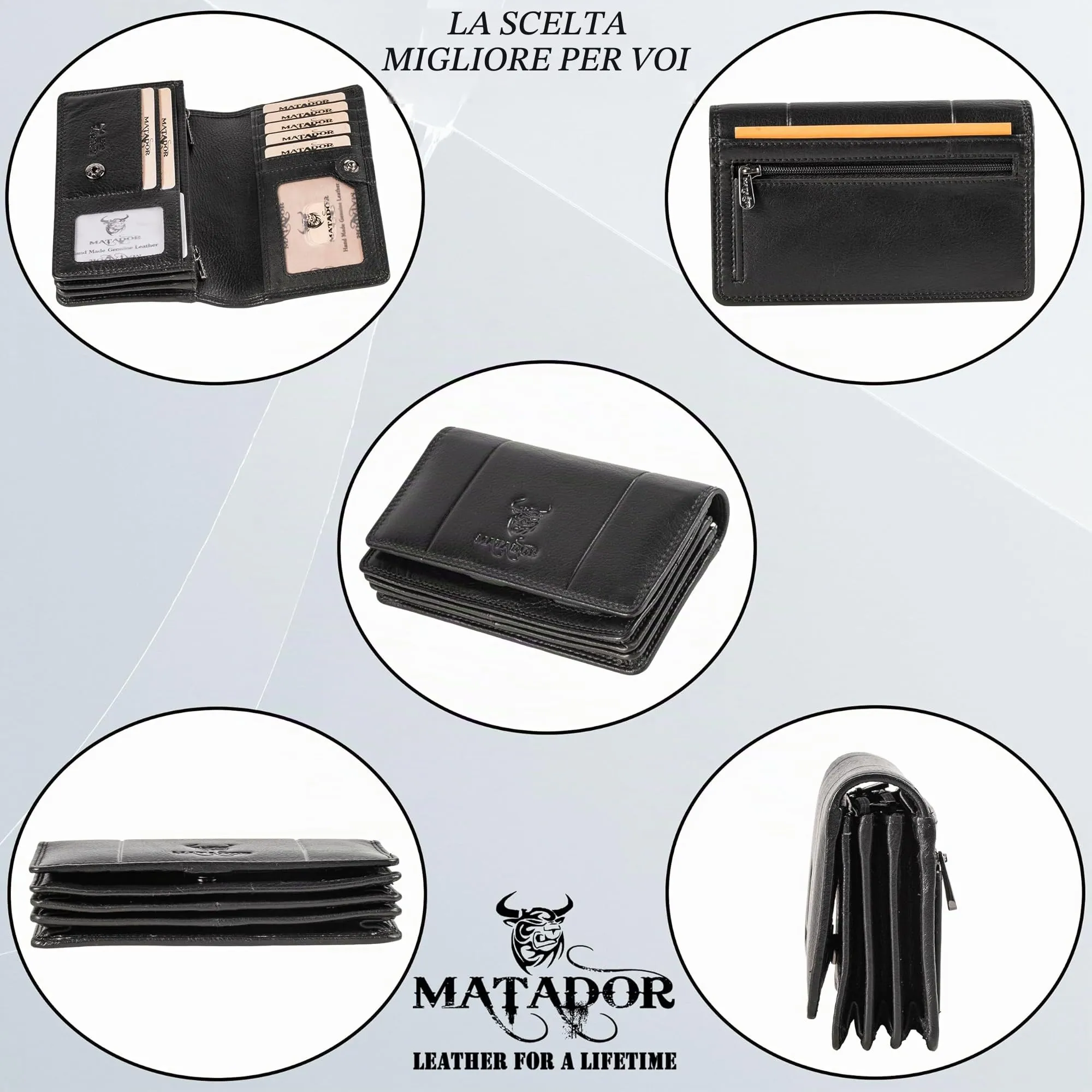 Matador Portafoglio Donna Grande in Vera Pelle RFID, Nero Nappa - immagine 4