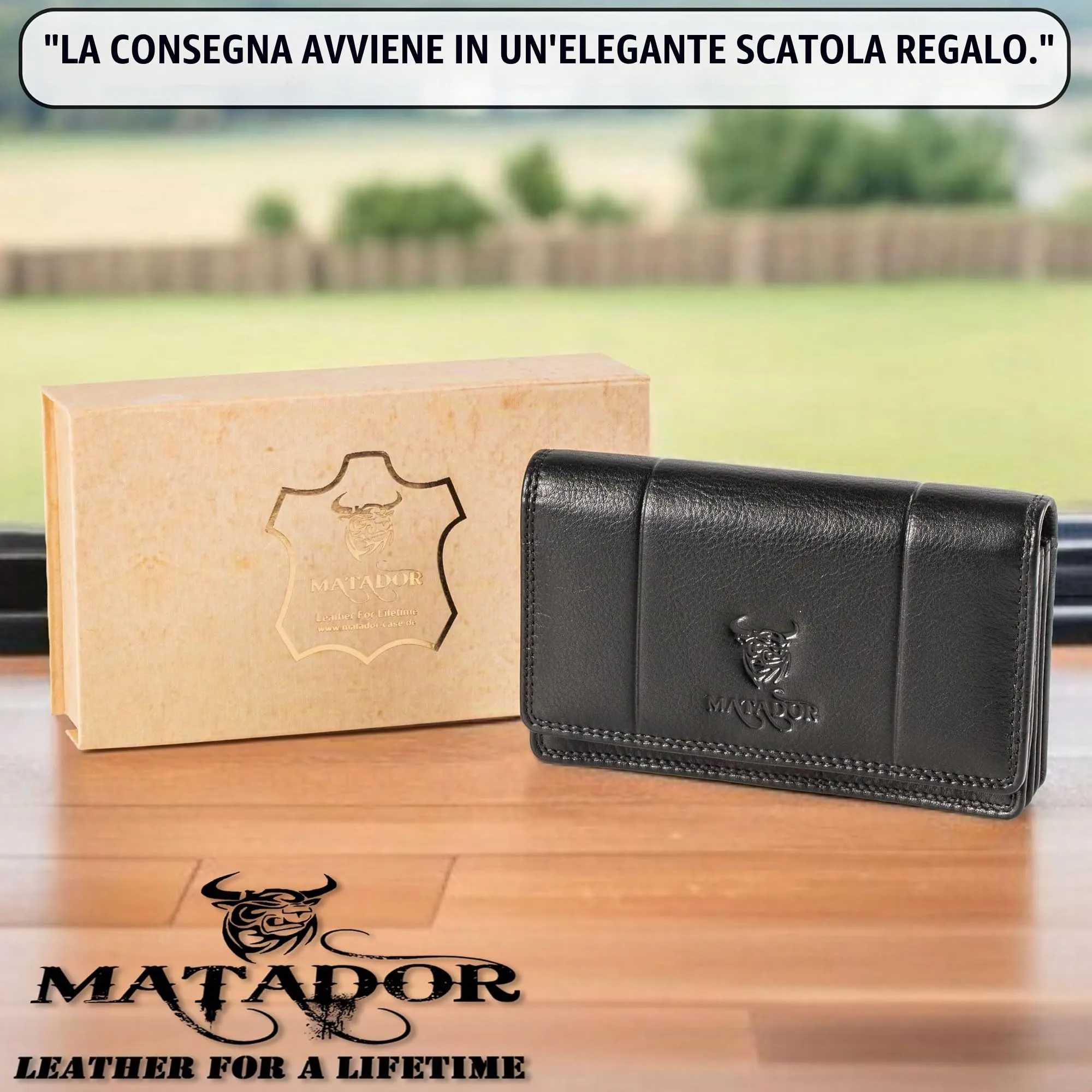 Matador Portafoglio Donna Grande in Vera Pelle RFID, Nero Nappa - immagine 5
