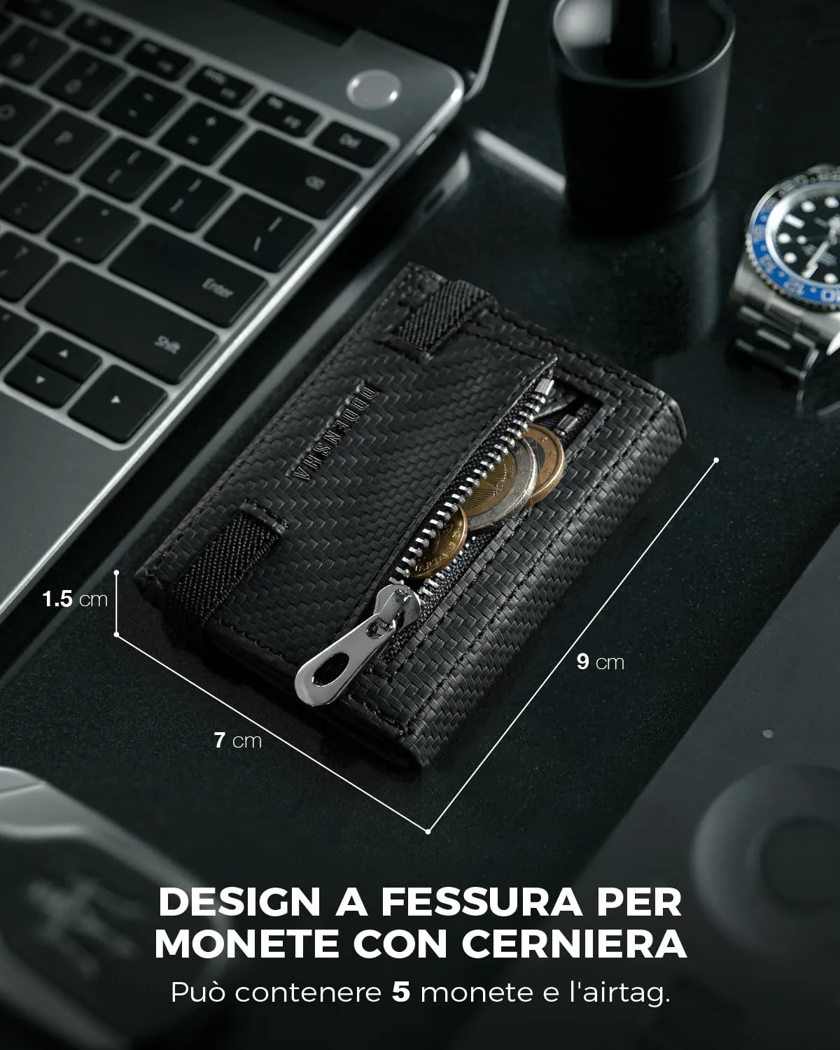 DODENSHA Portafoglio Pelle Uomo Portafoglio Piccolo Sottile Portafoglio Compatto Uomo Portafoglio Slim Uomo Blocco RFID con 7 Porta Carte di Credito, 2 Separato Porta Banconote, ID (Carbon) - immagine 3