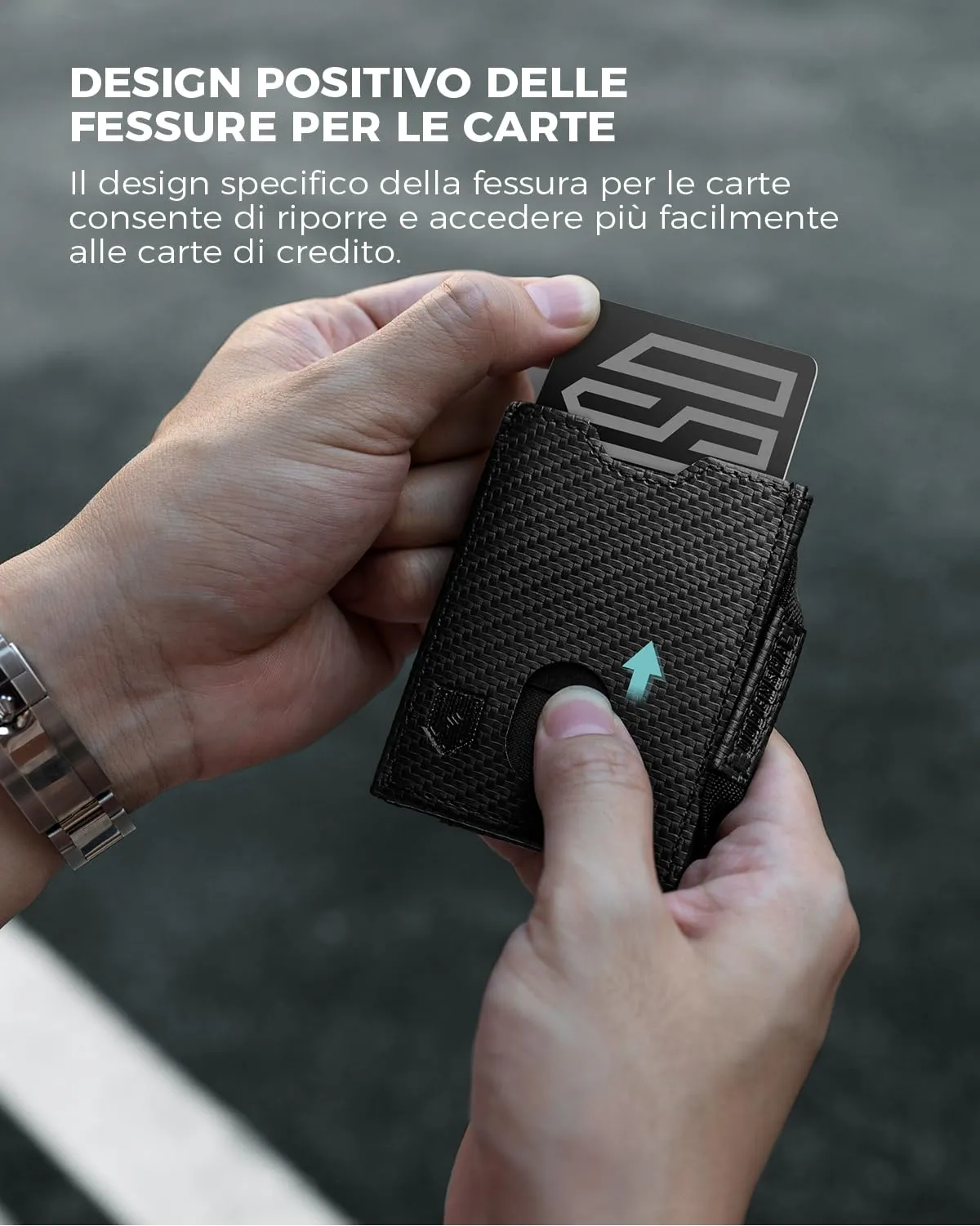 DODENSHA Portafoglio Pelle Uomo Portafoglio Piccolo Sottile Portafoglio Compatto Uomo Portafoglio Slim Uomo Blocco RFID con 7 Porta Carte di Credito, 2 Separato Porta Banconote, ID (Carbon) - immagine 4