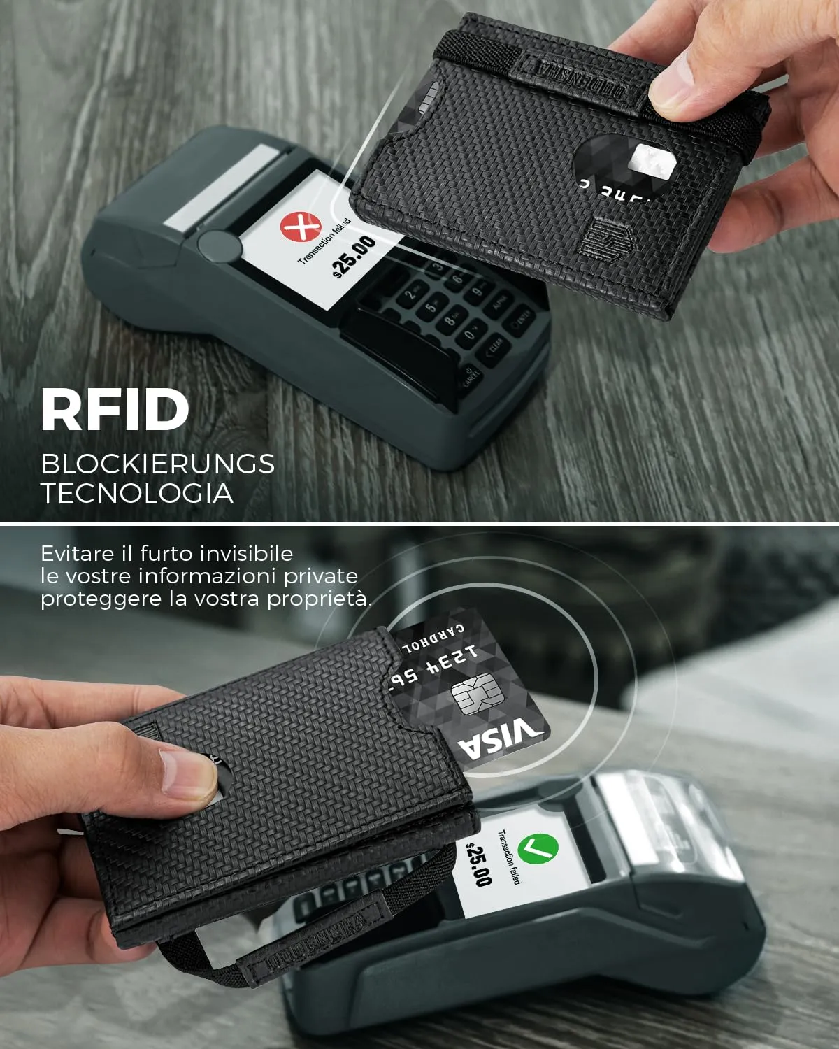 DODENSHA Portafoglio Pelle Uomo Portafoglio Piccolo Sottile Portafoglio Compatto Uomo Portafoglio Slim Uomo Blocco RFID con 7 Porta Carte di Credito, 2 Separato Porta Banconote, ID (Carbon) - immagine 5