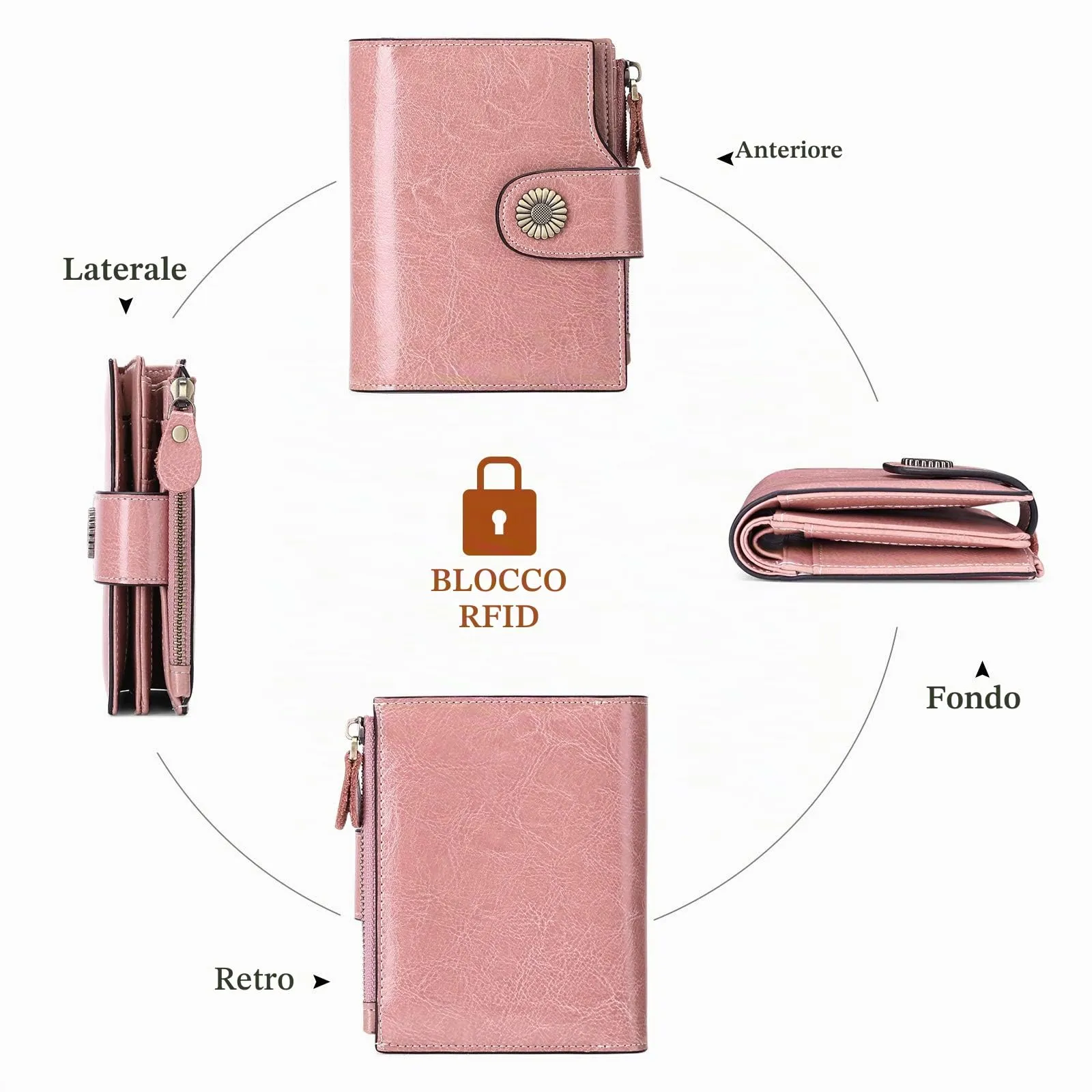 SENDEFN Portafoglio Donna Pelle con Bloccaggio RFID Piccolo Portamonete Donna, 10 Scomparti per Carte con 2 Finestra di Identificazione e 1 Tasca con Cerniera - immagine 4