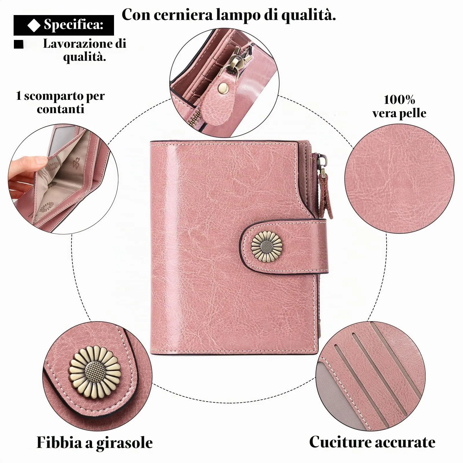 SENDEFN Portafoglio Donna Pelle con Bloccaggio RFID Piccolo Portamonete Donna, 10 Scomparti per Carte con 2 Finestra di Identificazione e 1 Tasca con Cerniera - immagine 6