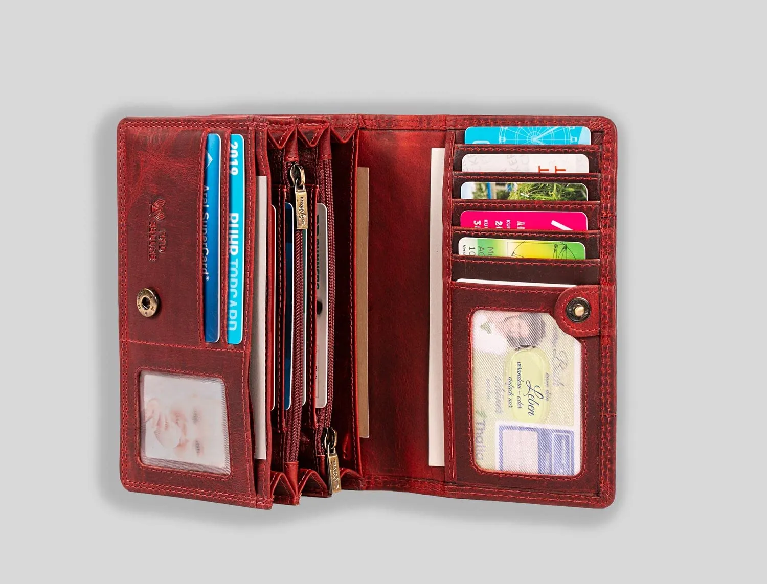Matador Portafoglio Donna Grande in Vera Pelle RFID, Rosso - immagine 3