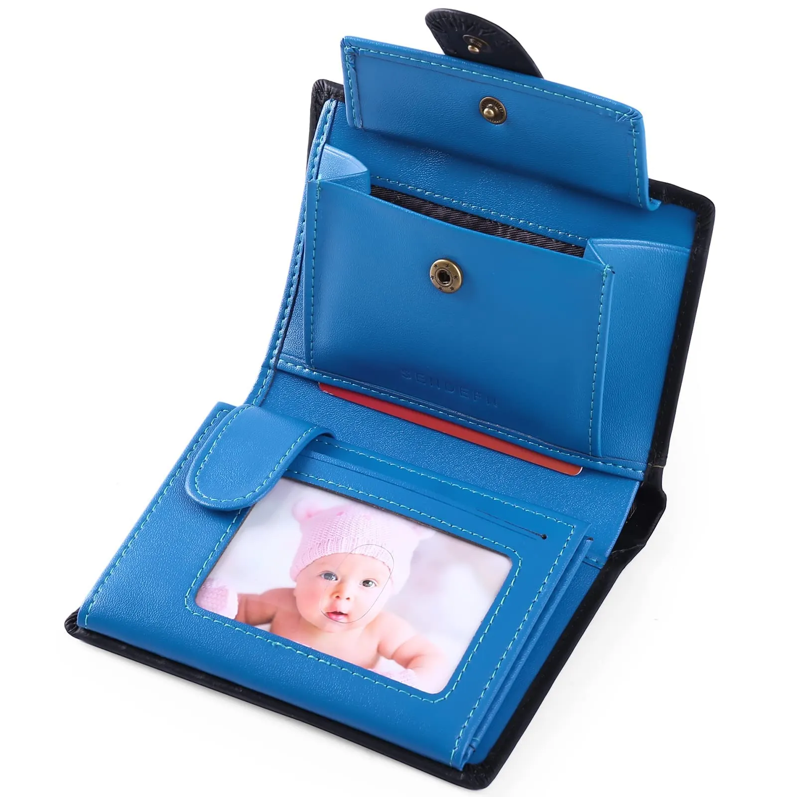 SENFEFN Portafoglio Uomo Trifold Pelle Vegana, Portafogli Uomo Blocco RFID con 18 Porta Carte di Credito, Tasca Portamonete, 2 Scomparti Banconote - immagine 7