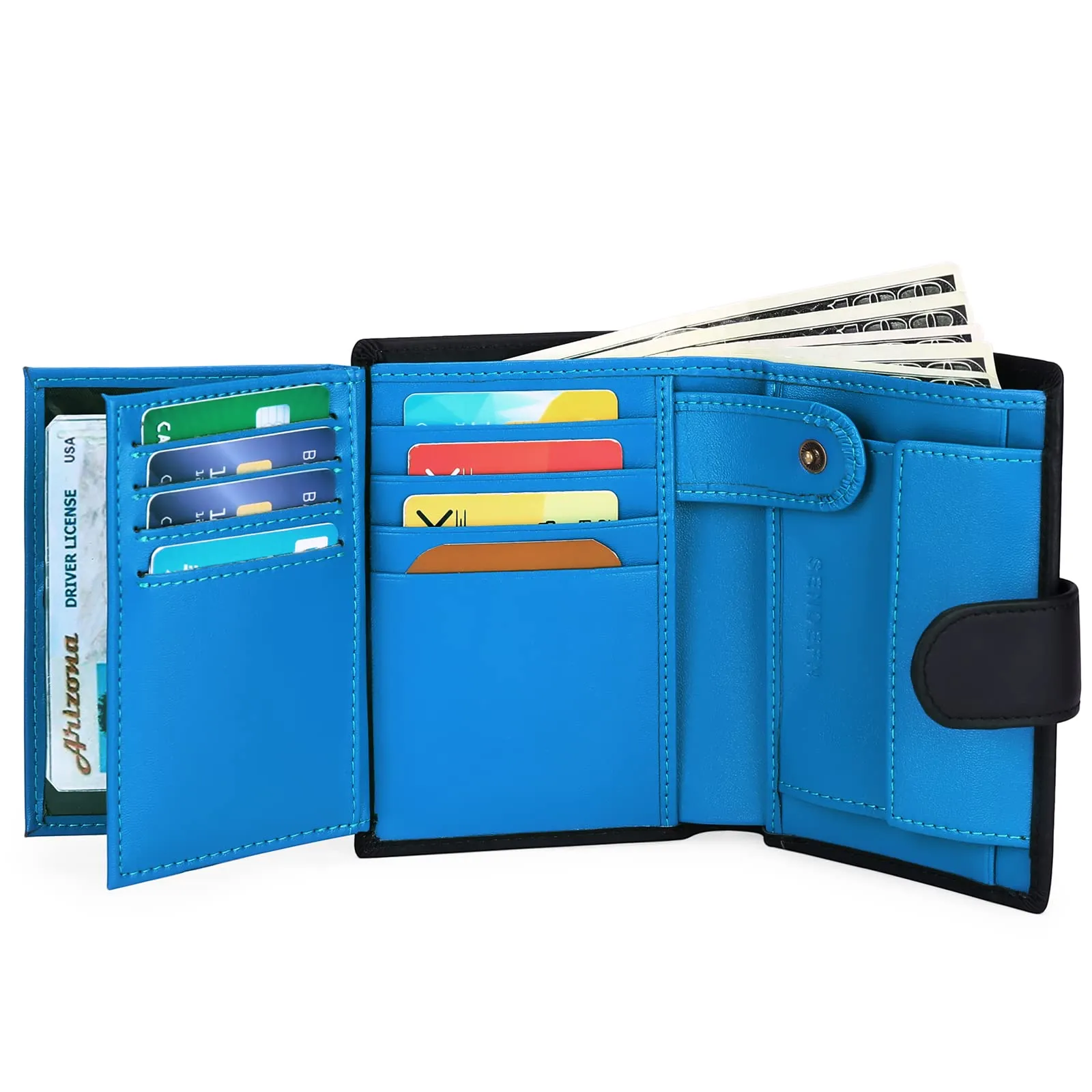 SENFEFN Portafoglio Uomo Trifold Pelle Vegana, Portafogli Uomo Blocco RFID con 18 Porta Carte di Credito, Tasca Portamonete, 2 Scomparti Banconote - immagine 9