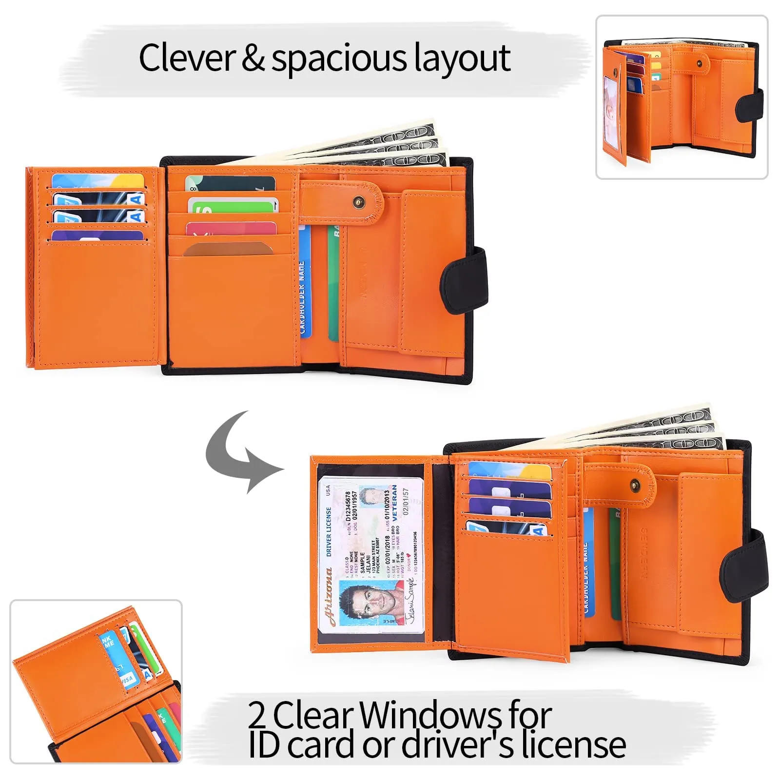 SENFEFN Portafoglio Uomo Trifold Pelle Vegana, Portafogli Uomo Blocco RFID con 18 Porta Carte di Credito, Tasca Portamonete, 2 Scomparti Banconote - immagine 5