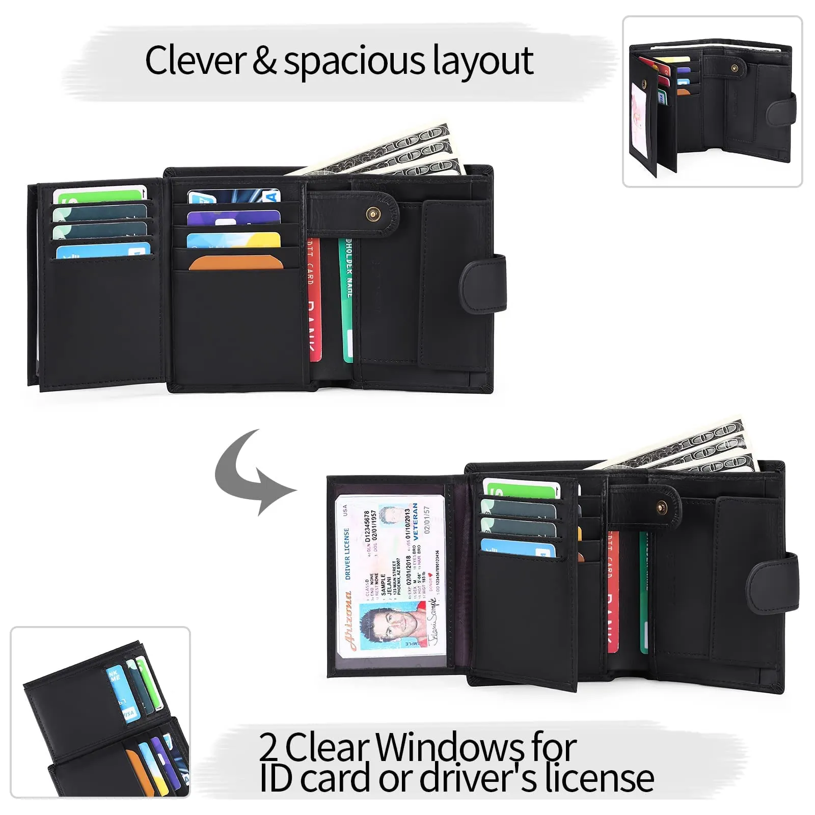 SENFEFN Portafoglio Uomo Trifold Pelle Vegana, Portafogli Uomo Blocco RFID con 18 Porta Carte di Credito, Tasca Portamonete, 2 Scomparti Banconote - immagine 5