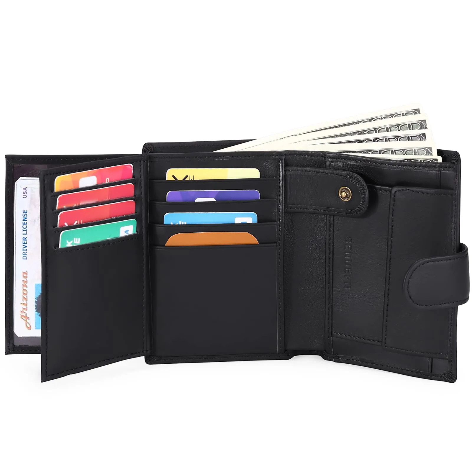 SENFEFN Portafoglio Uomo Trifold Pelle Vegana, Portafogli Uomo Blocco RFID con 18 Porta Carte di Credito, Tasca Portamonete, 2 Scomparti Banconote - immagine 9
