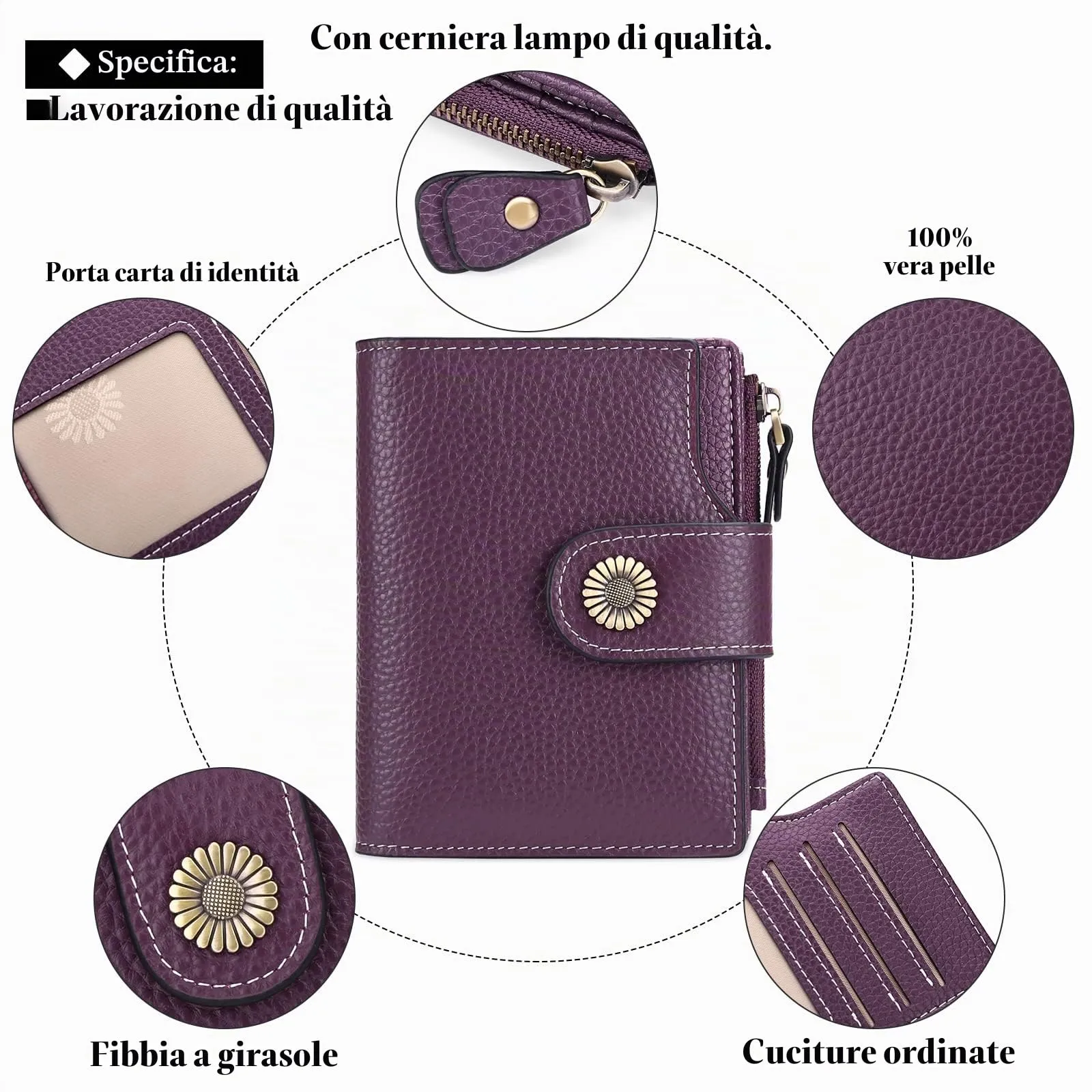 SENDEFN Portafoglio Donna Pelle con Bloccaggio RFID Piccolo Portamonete Donna, 10 Scomparti per Carte con 2 Finestra di Identificazione e 1 Tasca con Cerniera - immagine 5