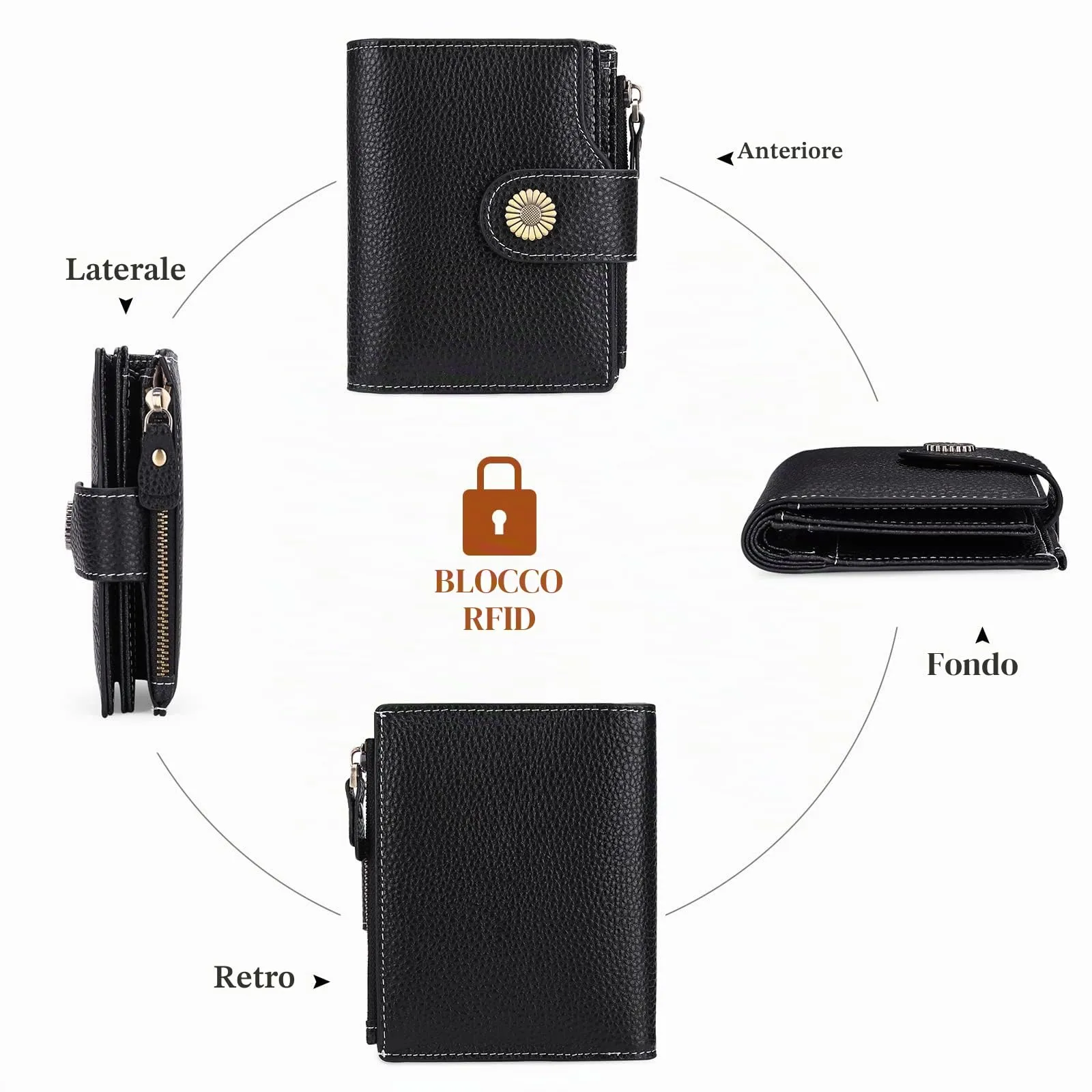 SENDEFN Portafoglio Donna Pelle con Bloccaggio RFID Piccolo Portamonete Donna, 10 Scomparti per Carte con 2 Finestra di Identificazione e 1 Tasca con Cerniera - immagine 7