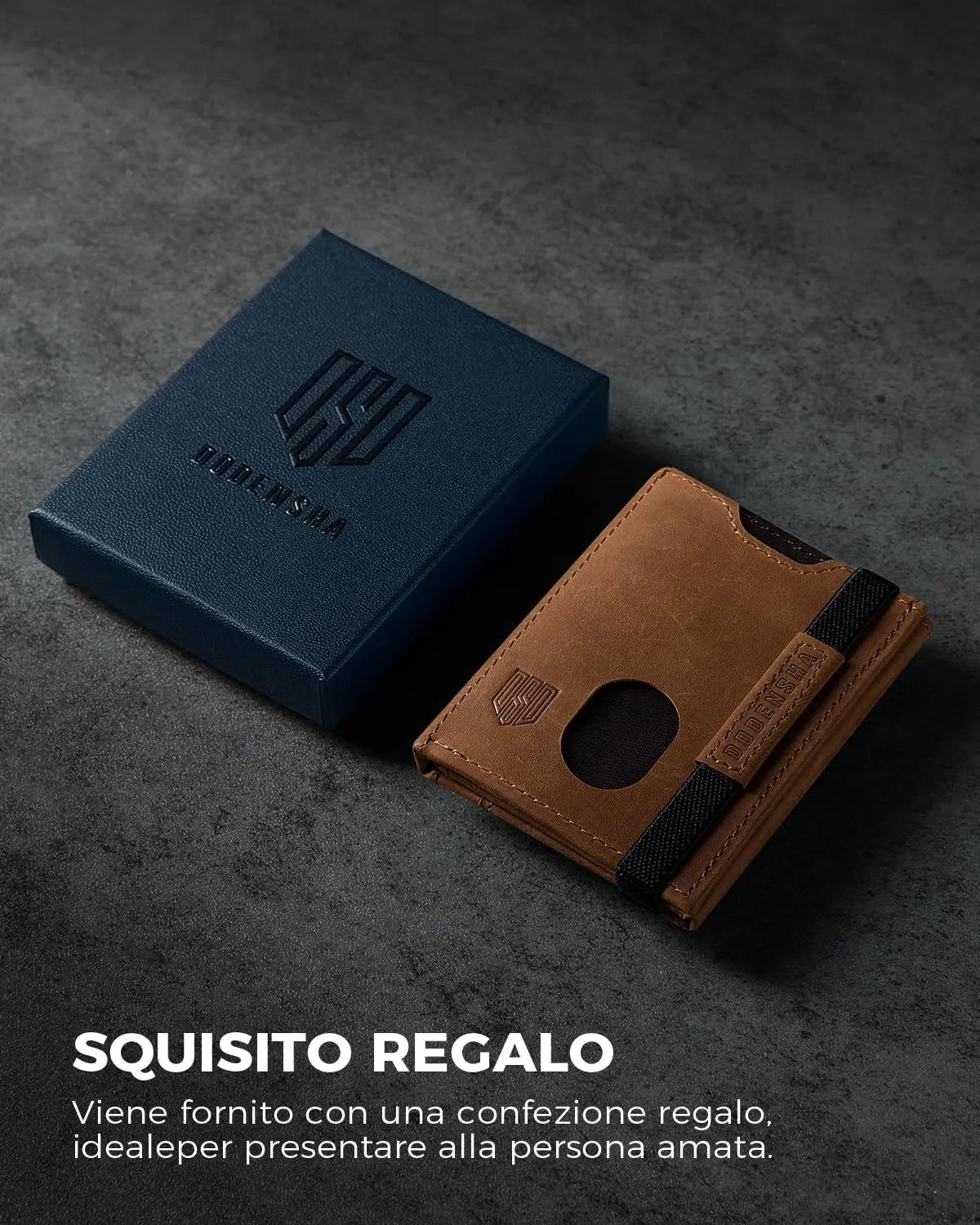 DODENSHA, Portafoglio sottile, in vera pelle, minimalista, da uomo, con blocco RFID, tripla piegatura, 10 scomparti per carte e 2 per banconote, finestra documento, portamonete, con confezione regalo, - immagine 6