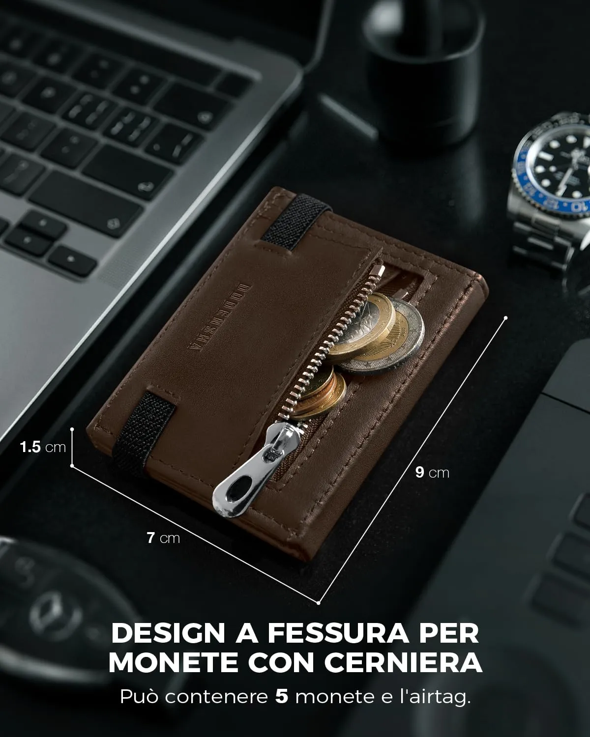 DODENSHA Portafoglio Pelle Uomo Portafoglio Piccolo Sottile Portafoglio Compatto Uomo Portafoglio Slim Uomo Blocco RFID con 7 Porta Carte di Credito, 2 Separato Porta Banconote, ID (Marrone scuro) - immagine 3
