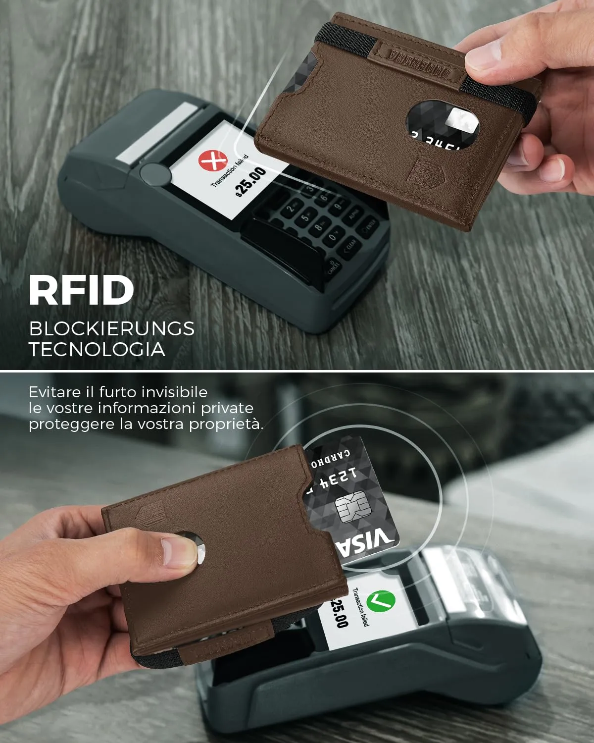 DODENSHA Portafoglio Pelle Uomo Portafoglio Piccolo Sottile Portafoglio Compatto Uomo Portafoglio Slim Uomo Blocco RFID con 7 Porta Carte di Credito, 2 Separato Porta Banconote, ID (Marrone scuro) - immagine 5
