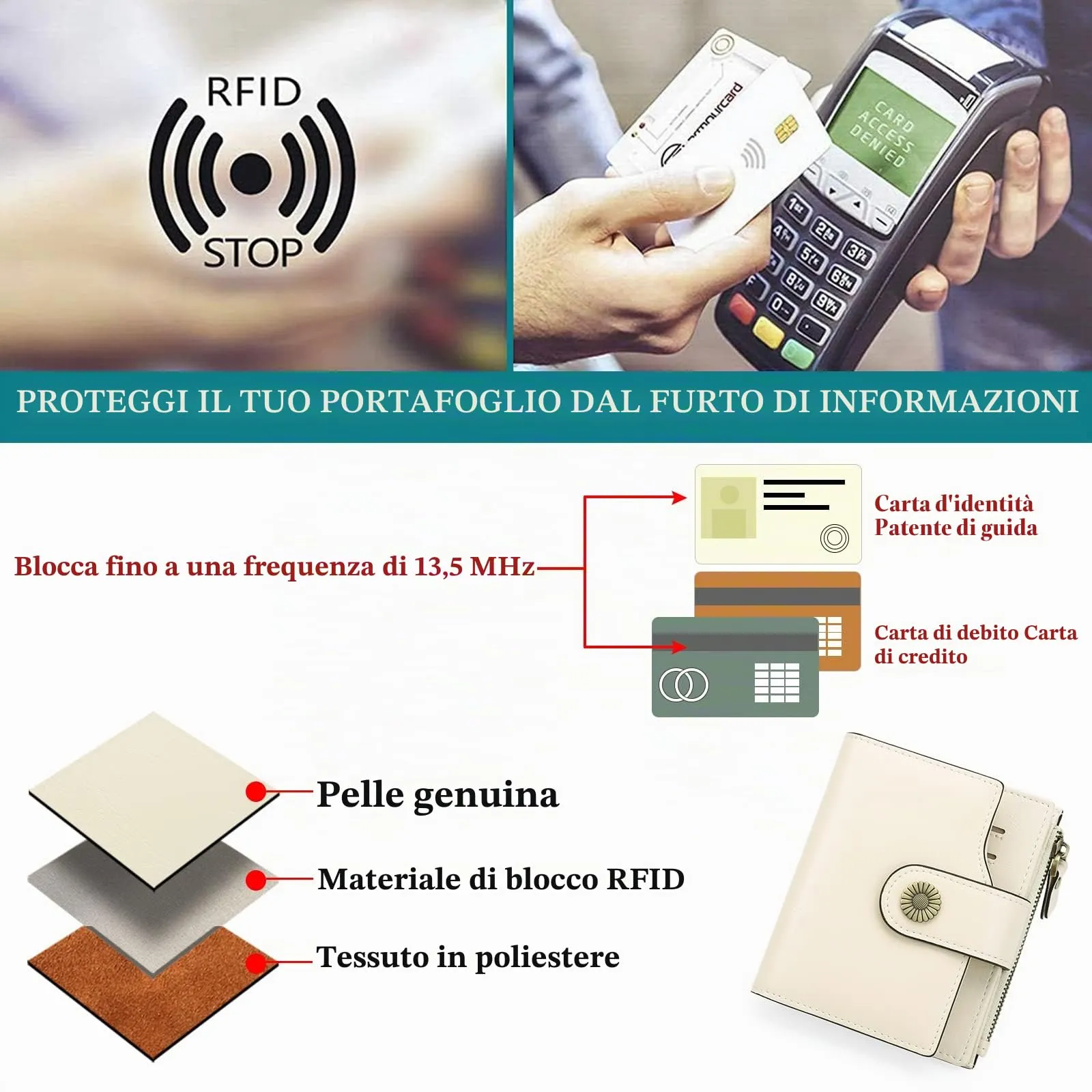 SENDEFN Portafoglio Donna Pelle con Bloccaggio RFID Piccolo Portamonete Donna, 10 Scomparti per Carte con 2 Finestra di Identificazione e 1 Tasca con Cerniera - immagine 8
