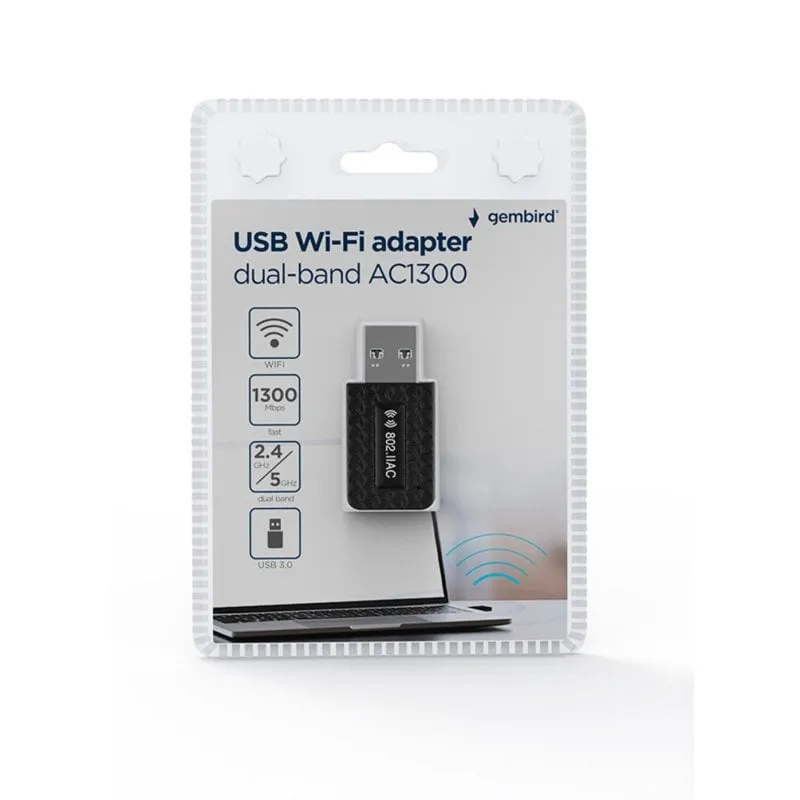 Adattatore WiFi USB Gembird AC1300 802.11ac Dual Band Nero - immagine 1