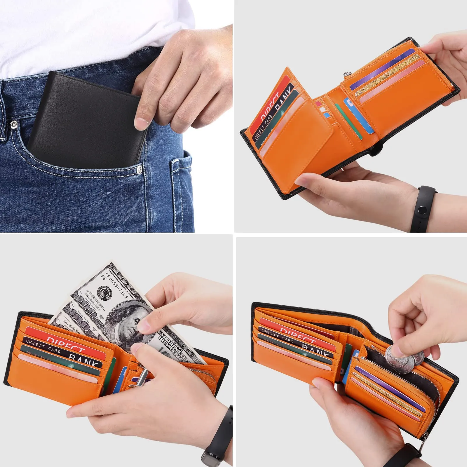 SENDEFN Portafoglio Uomo Vera Pelle, Portafoglio bi-Fold Uomo Portamonete, Blocco RFID Portafoglio per Uomo Con 15 Porta Carte di Credito - immagine 2