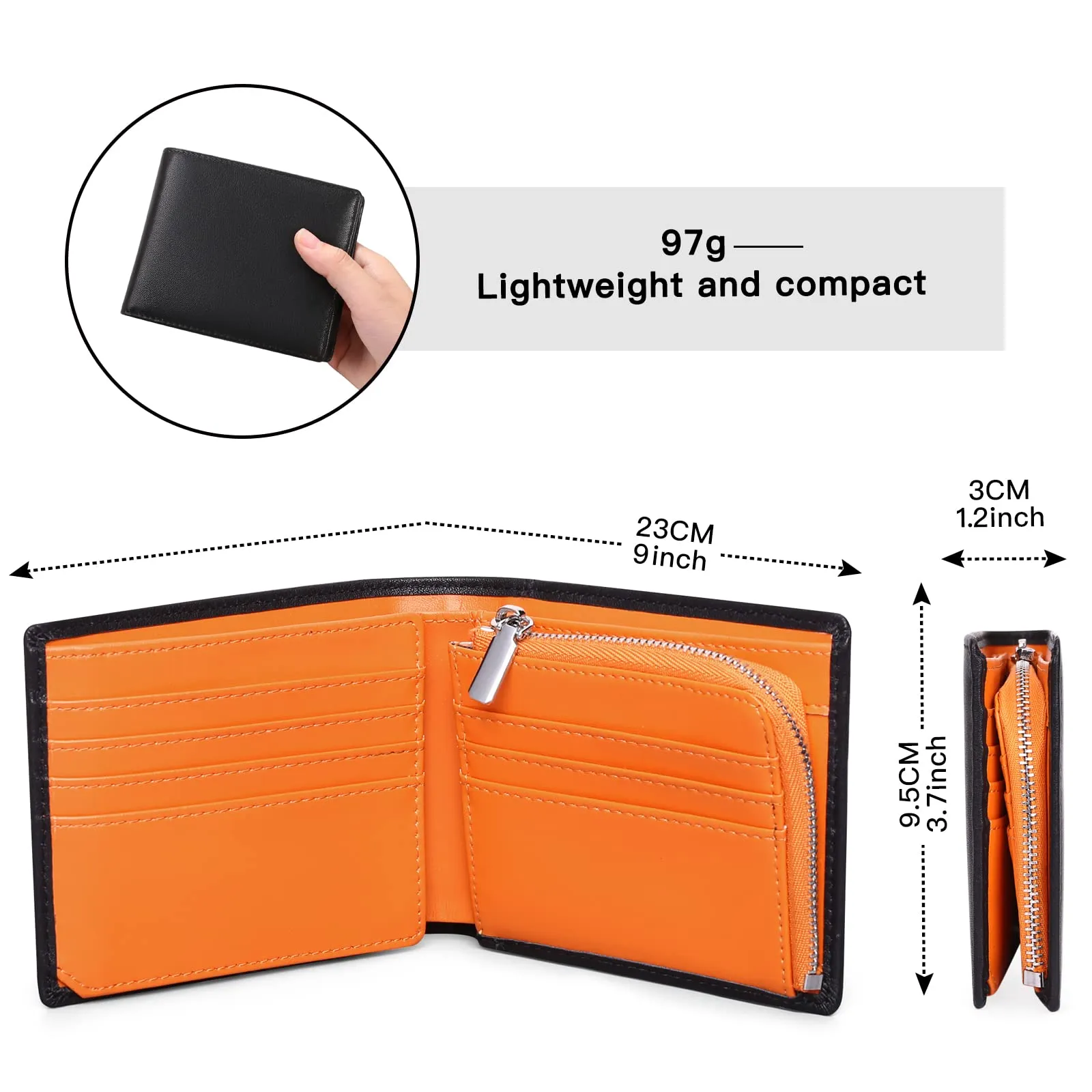 SENDEFN Portafoglio Uomo Vera Pelle, Portafoglio bi-Fold Uomo Portamonete, Blocco RFID Portafoglio per Uomo Con 15 Porta Carte di Credito - immagine 3