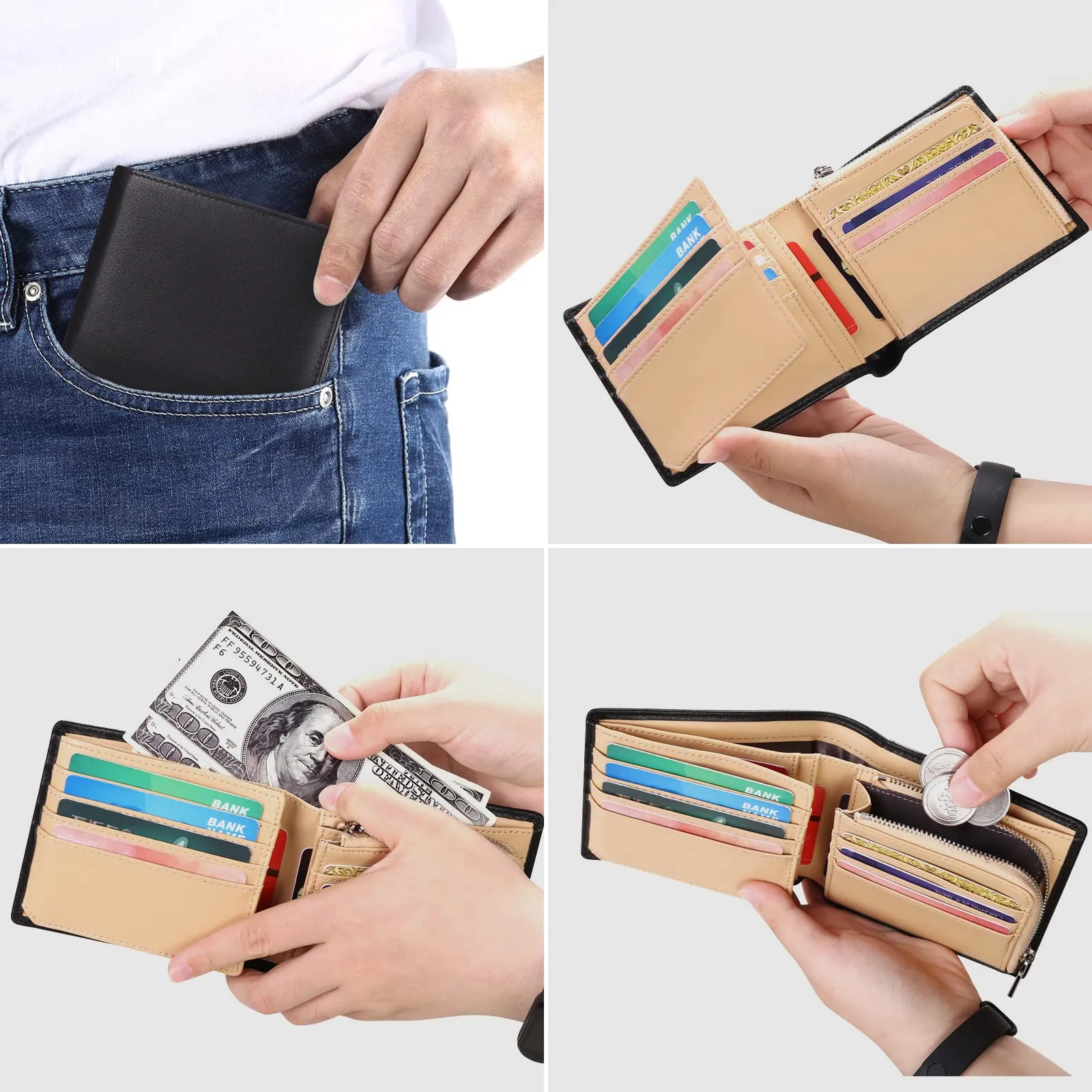SENDEFN Portafoglio Uomo Vera Pelle, Portafoglio bi-Fold Uomo Portamonete, Blocco RFID Portafoglio per Uomo Con 15 Porta Carte di Credito - immagine 2