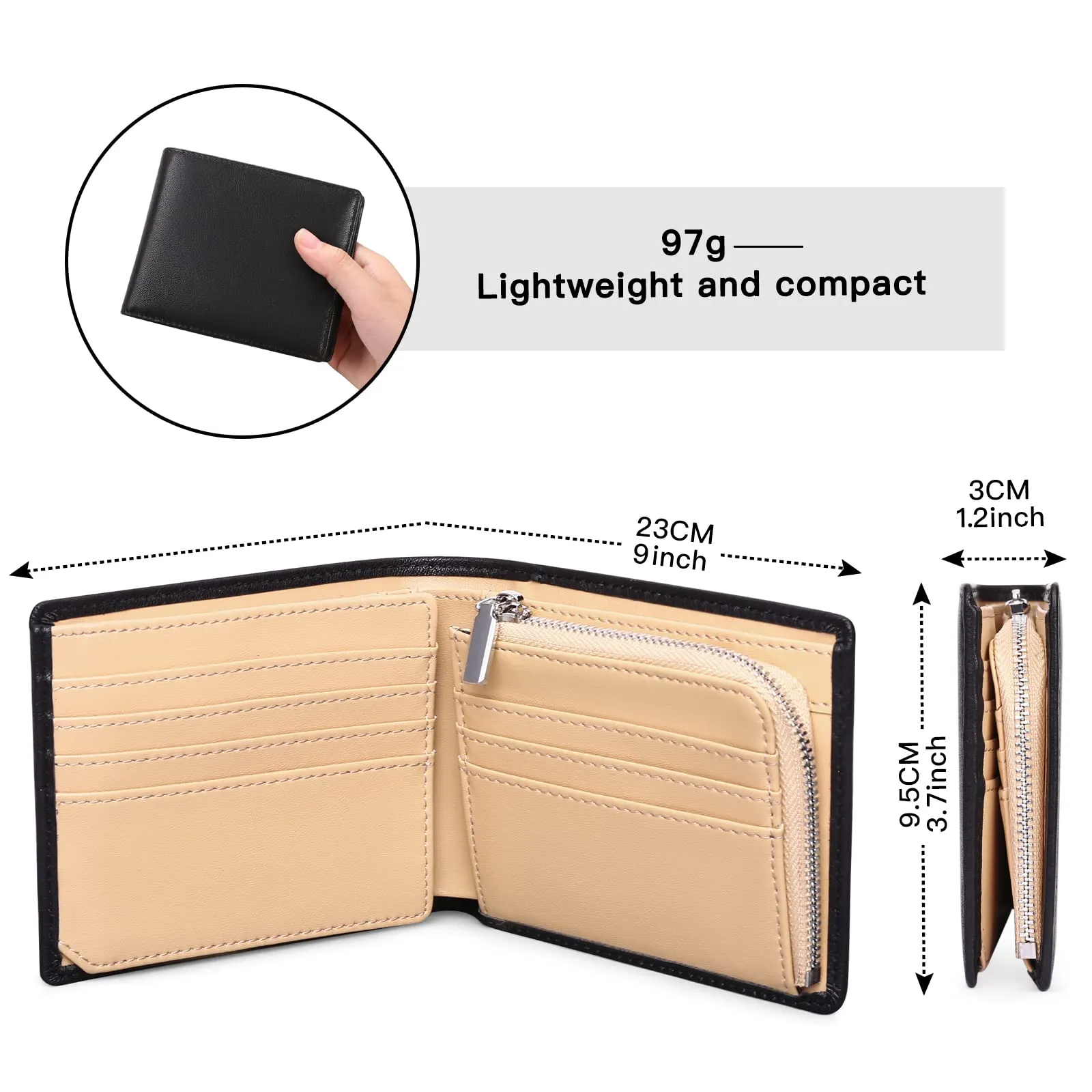 SENDEFN Portafoglio Uomo Vera Pelle, Portafoglio bi-Fold Uomo Portamonete, Blocco RFID Portafoglio per Uomo Con 15 Porta Carte di Credito - immagine 3