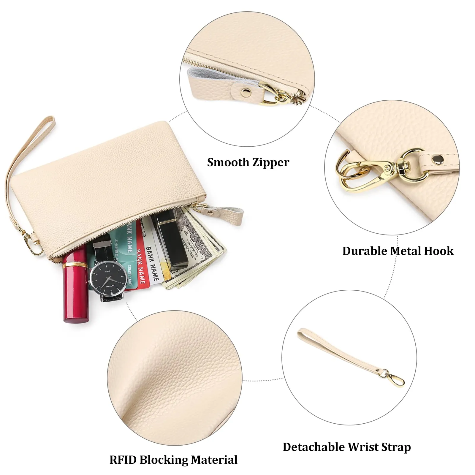 SENDEFN Pochette Donna Borsetta Piccola Portafoglio con Cinturino Da Polso Blocco Rfid Borse Clutch - immagine 4