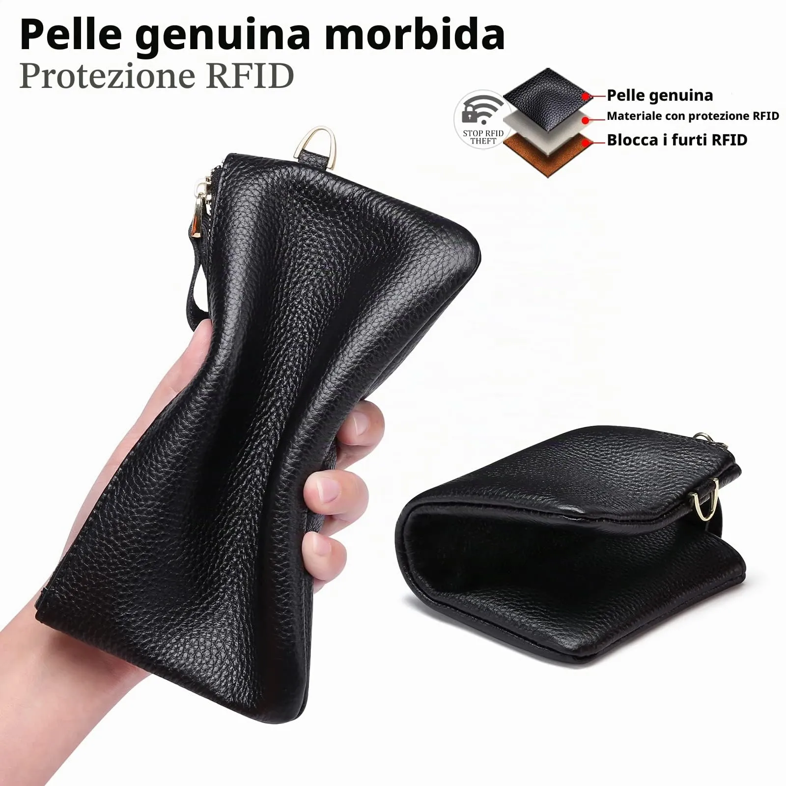 SENDEFN Pochette Donna Borsetta Piccola Portafoglio con Cinturino Da Polso Blocco Rfid Borse Clutch - immagine 5