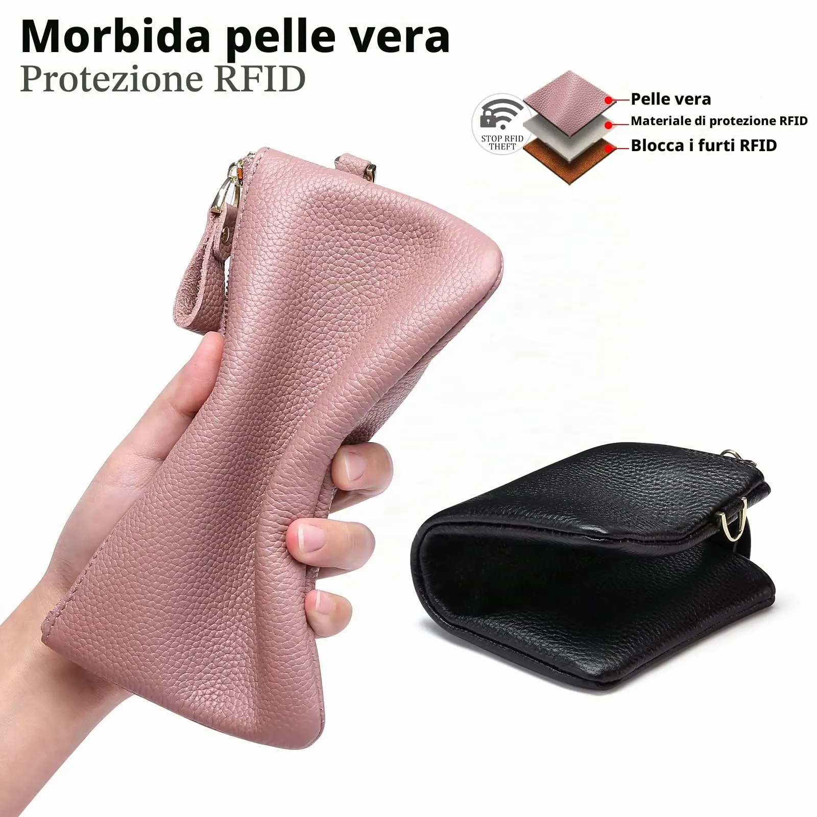 SENDEFN Pochette Donna Borsetta Piccola Portafoglio con Cinturino Da Polso Blocco Rfid Borse Clutch - immagine 5